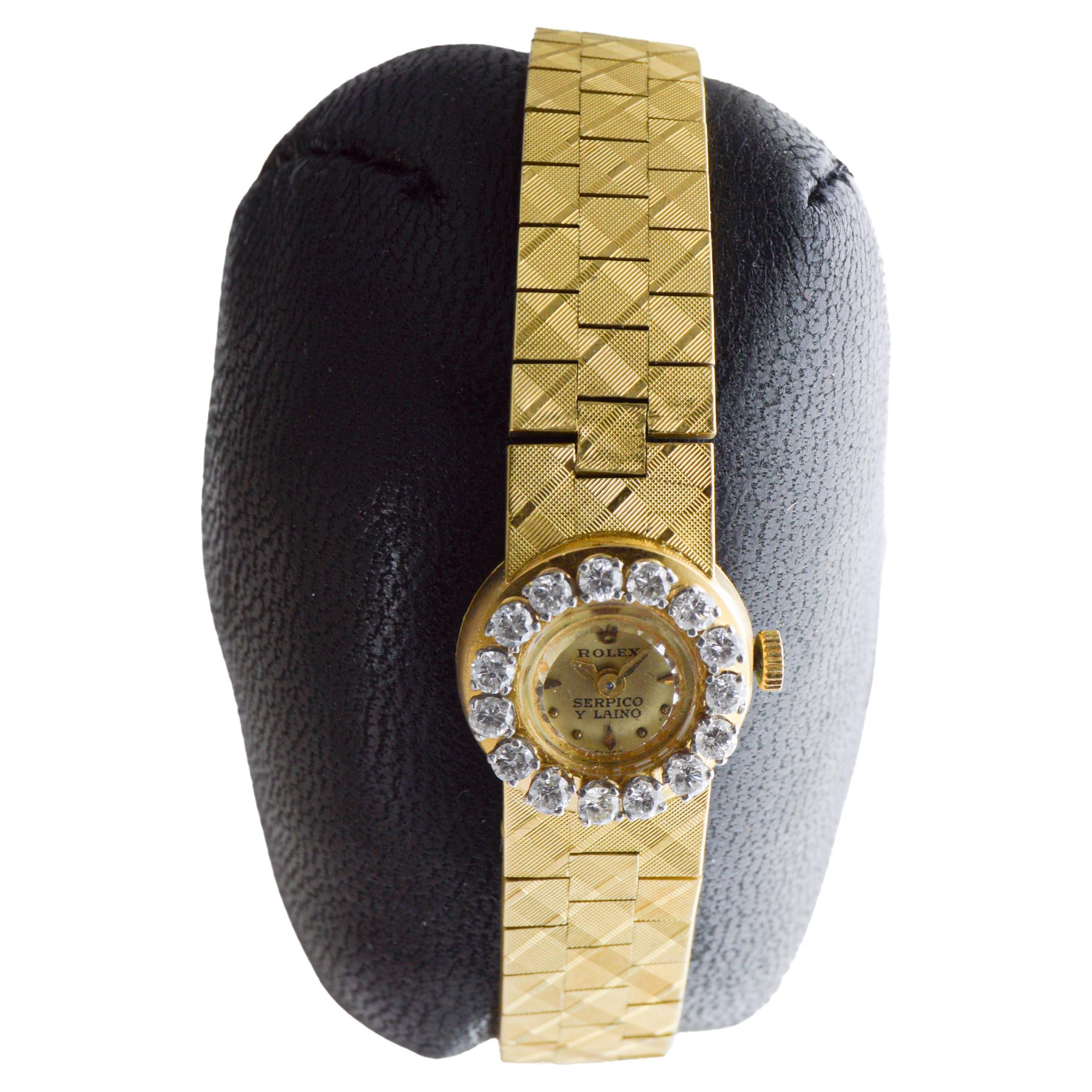 Rolex 18Kt Gold Ladies Modernist Style for Serpico & Laino Diamond Bezel 1960's In condizioni ottime in vendita a Long Beach, CA