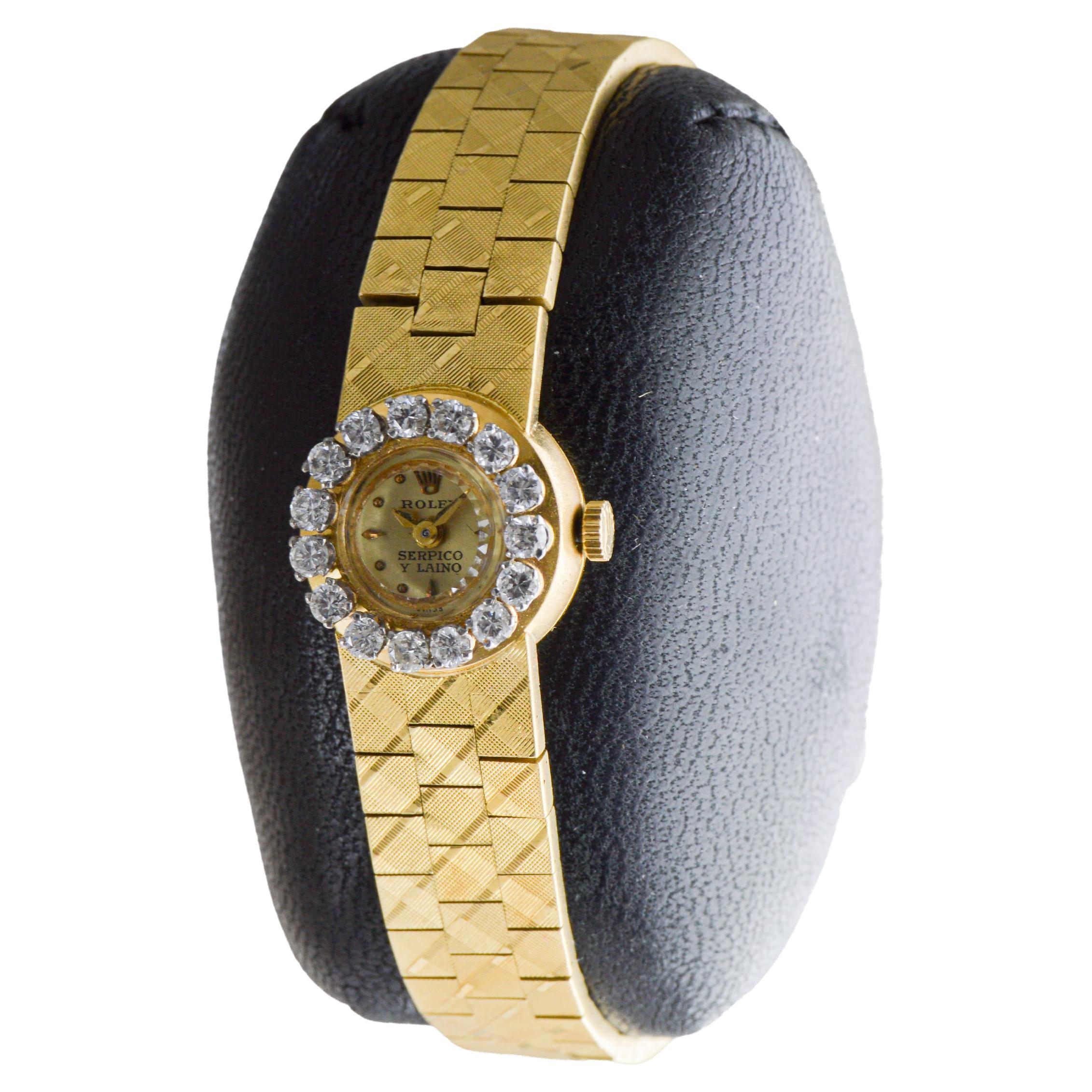 Rolex 18Kt Gold Ladies Modernist Style for Serpico & Laino Diamond Bezel 1960's in vendita 1