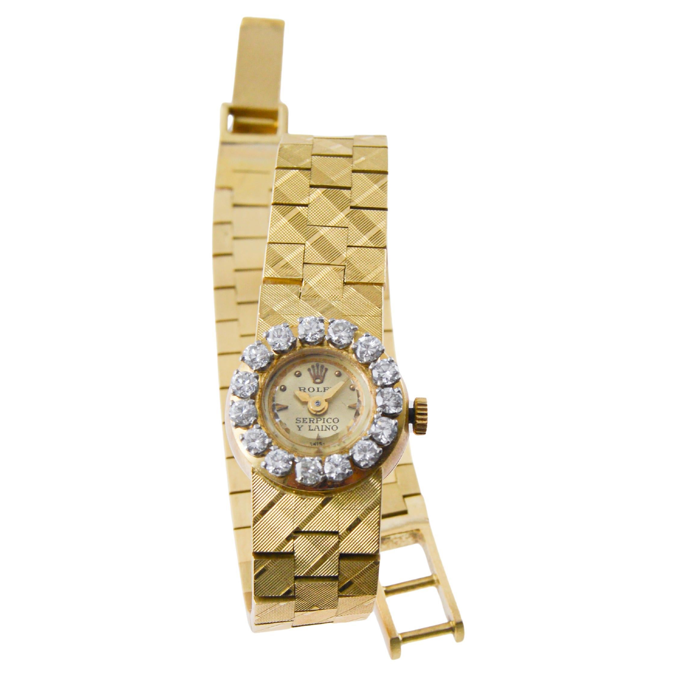 Rolex 18Kt Gold Ladies Modernist Style for Serpico & Laino Diamond Bezel 1960's in vendita 3