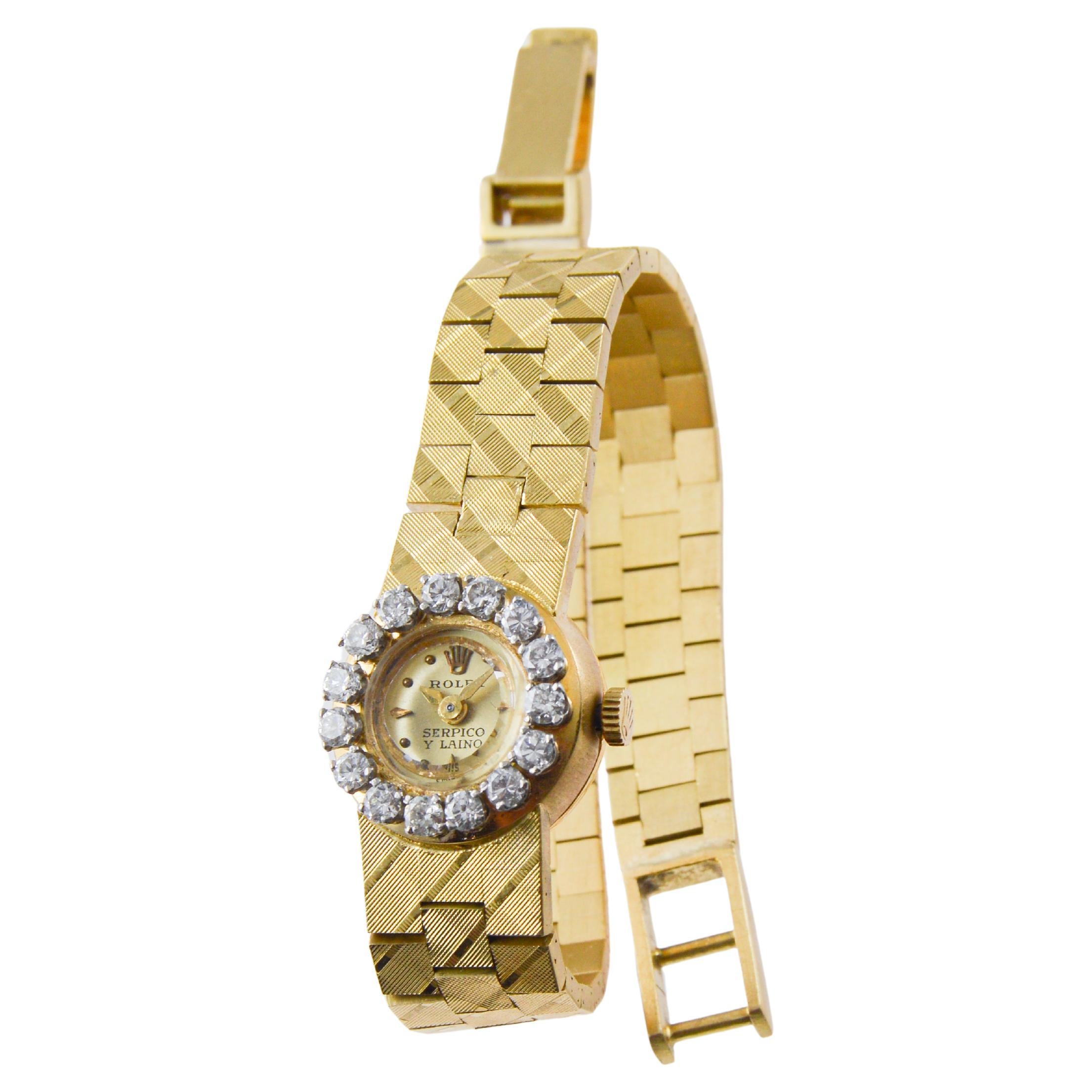 Rolex 18Kt Gold Ladies Modernist Style for Serpico & Laino Diamond Bezel 1960's in vendita 4