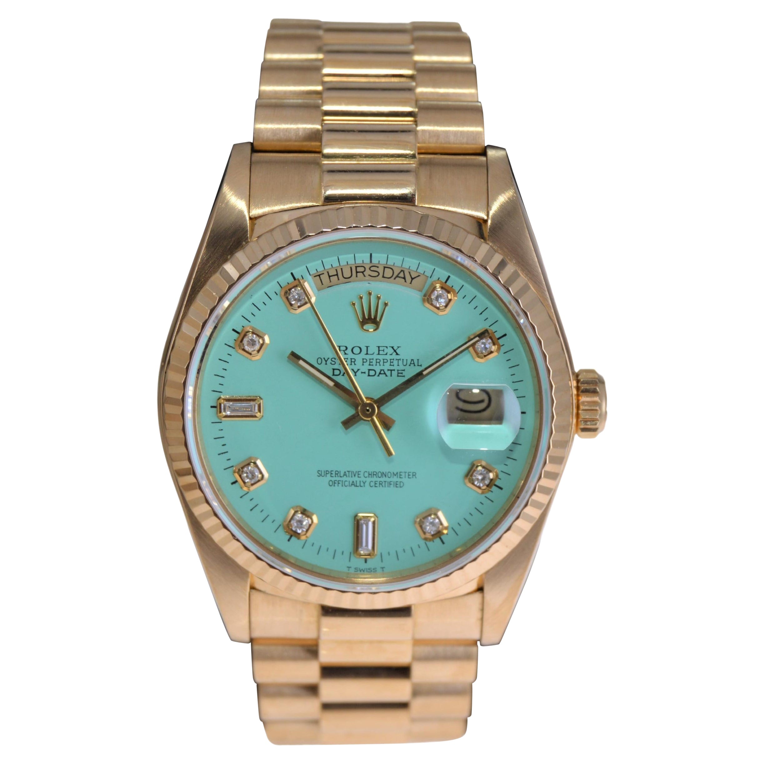Rolex 18Kt. Gold Präsident mit Custom Blue Diamond Marker Zifferblatt, 1980er Jahre
