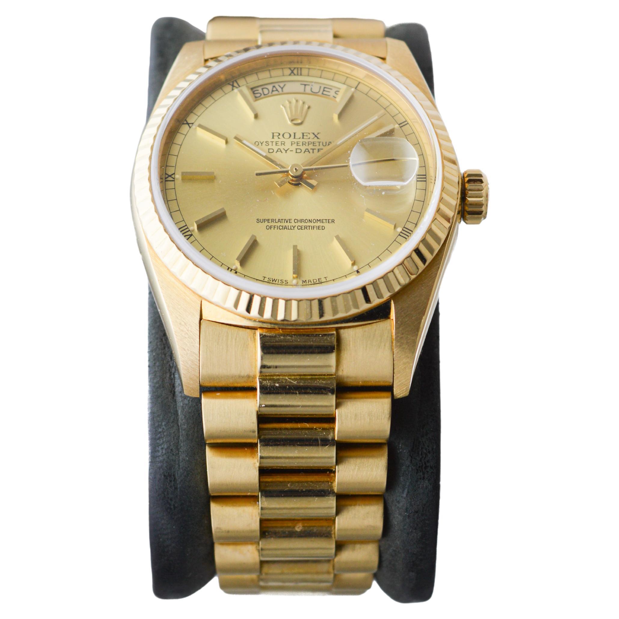 Rolex 18Kt. Gold President with Factory Original Champagne Dial, 1980's In Excellent Condition For Sale In Long Beach, CA