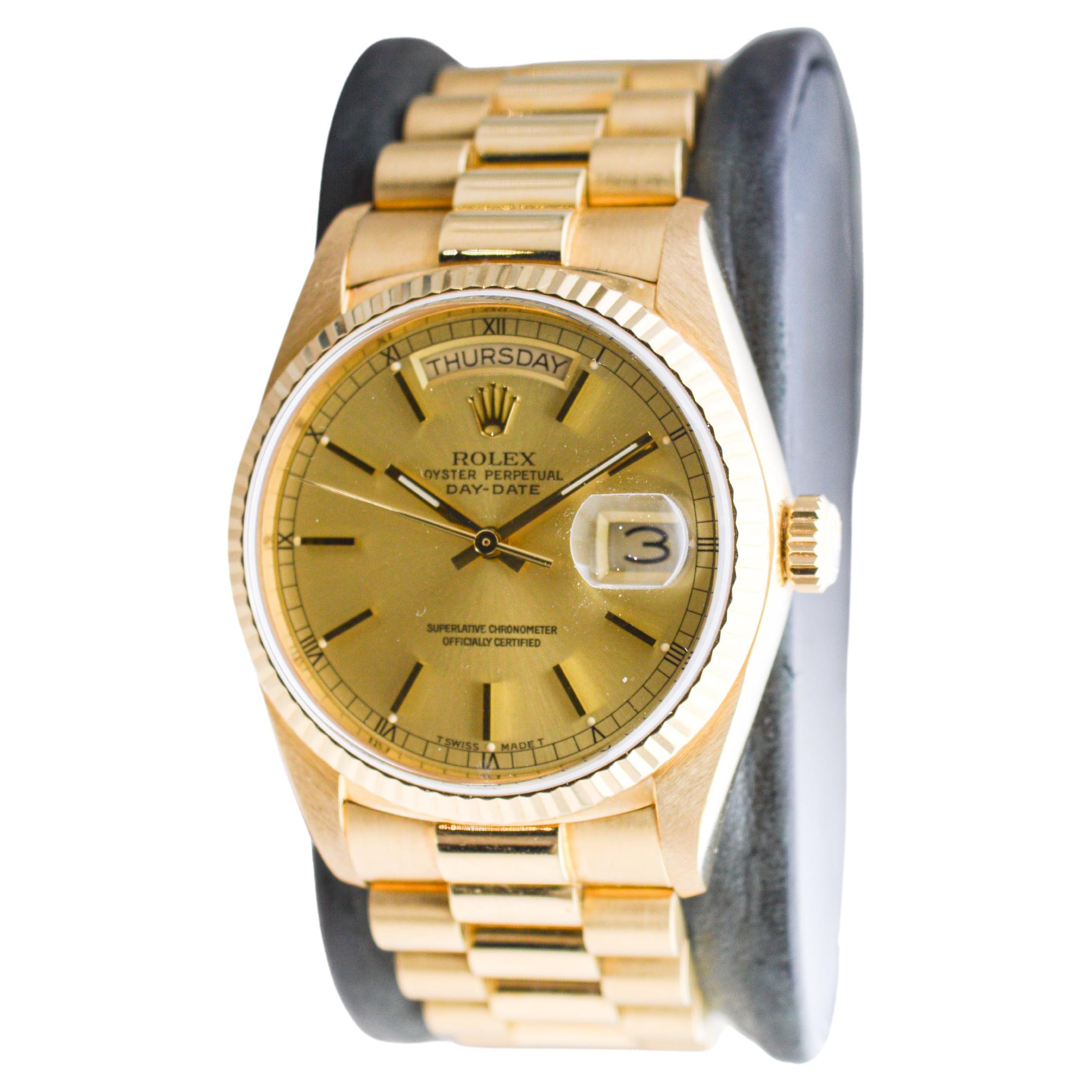 Women's or Men's Rolex 18Kt. Gold President with Factory Original Champagne Dial, 1980's For Sale