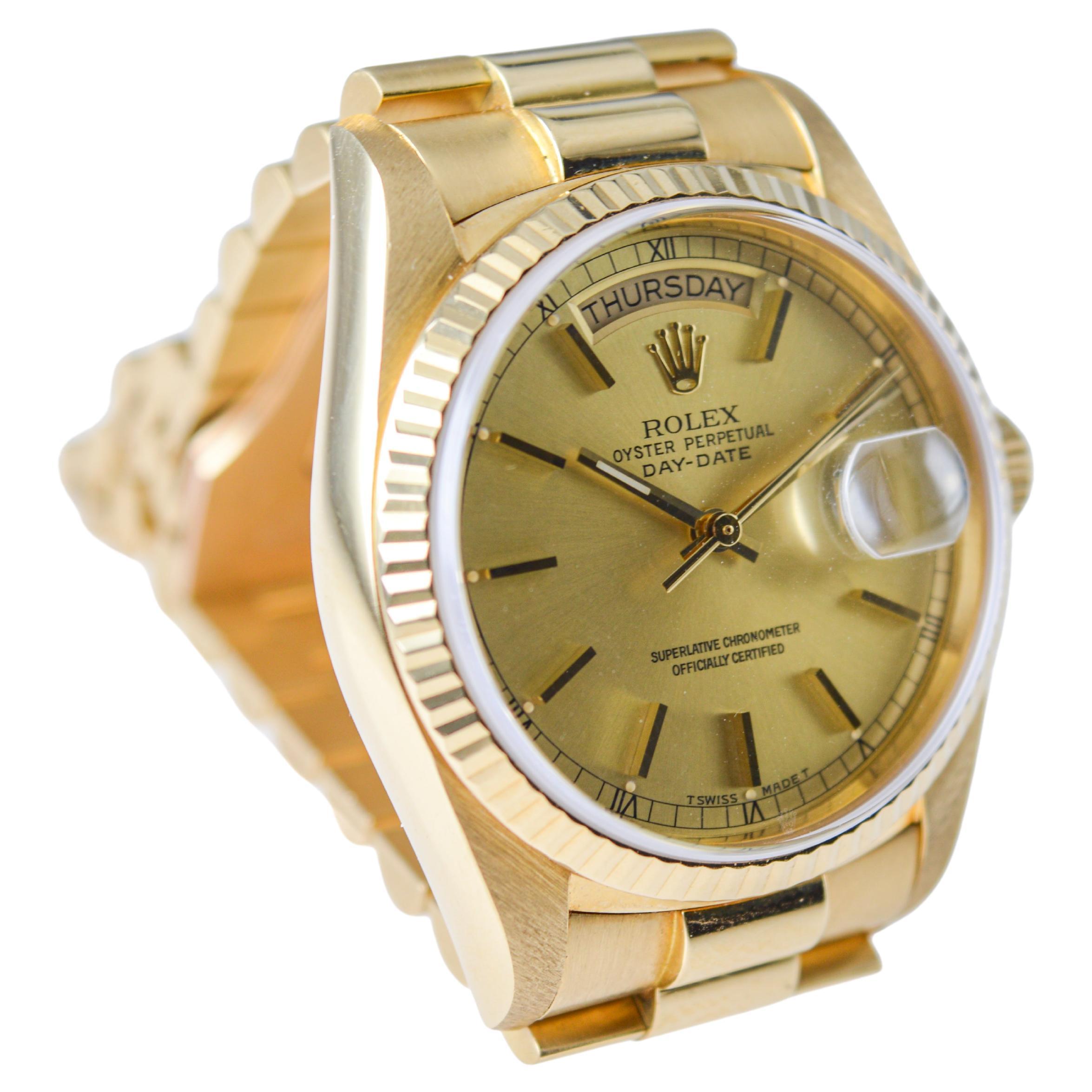 Modern Rolex 18Kt. Gold President with Factory Original Champagne Dial, 1980's For Sale