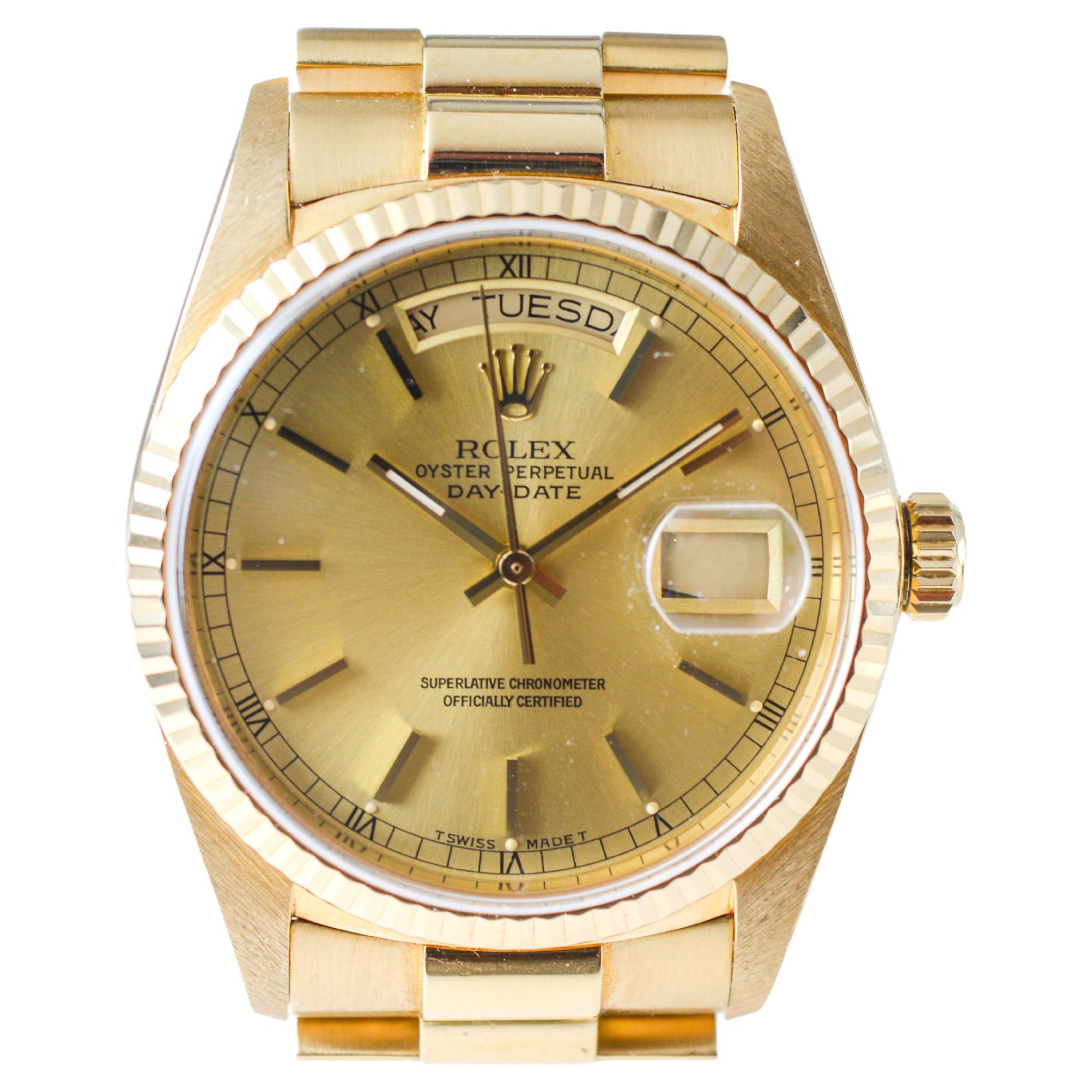 Rolex 18Kt. Gold President with Factory Original Champagne Dial, 1980's In Excellent Condition For Sale In Long Beach, CA