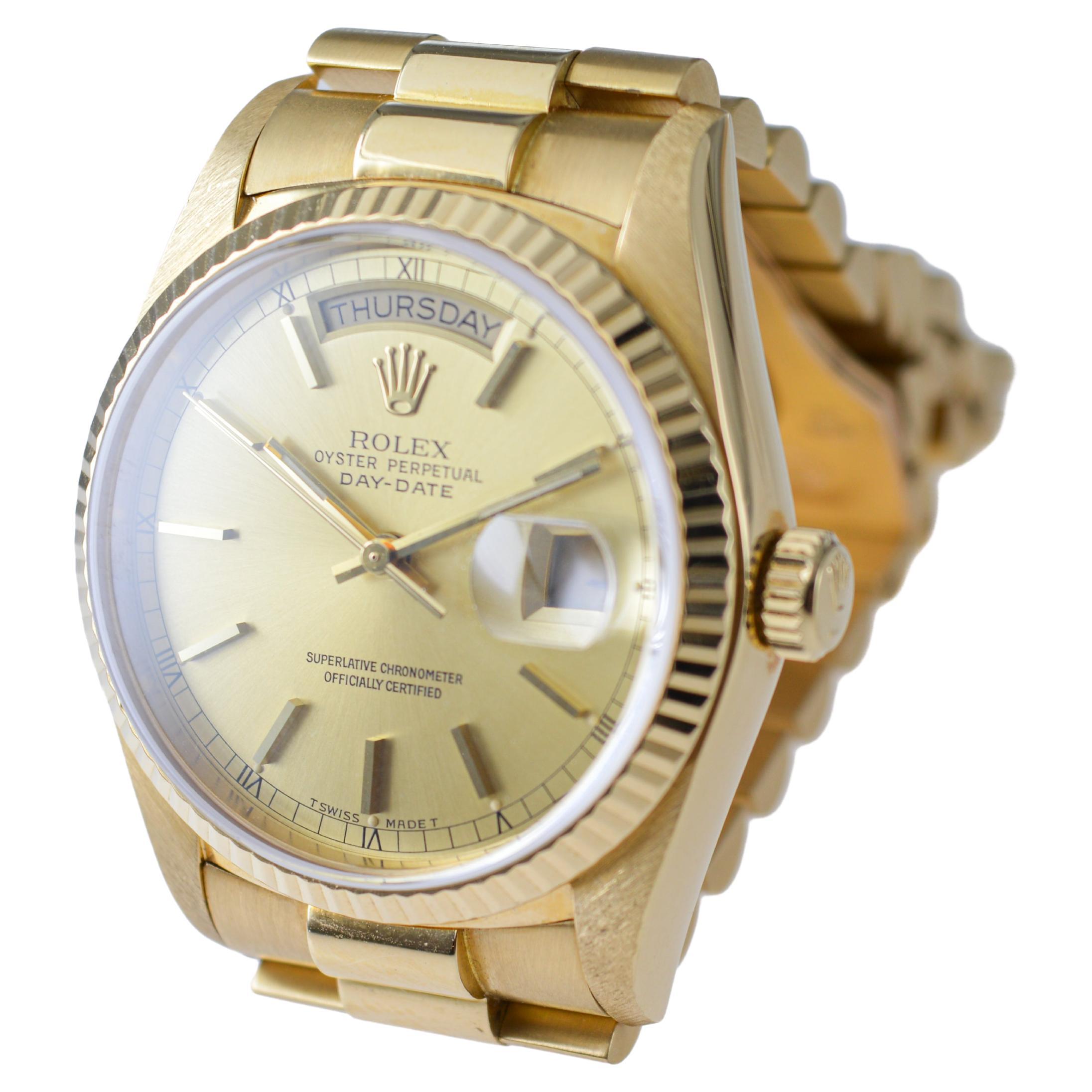 Rolex 18Kt. Gold President with Factory Original Champagne Dial, 1980's For Sale 3