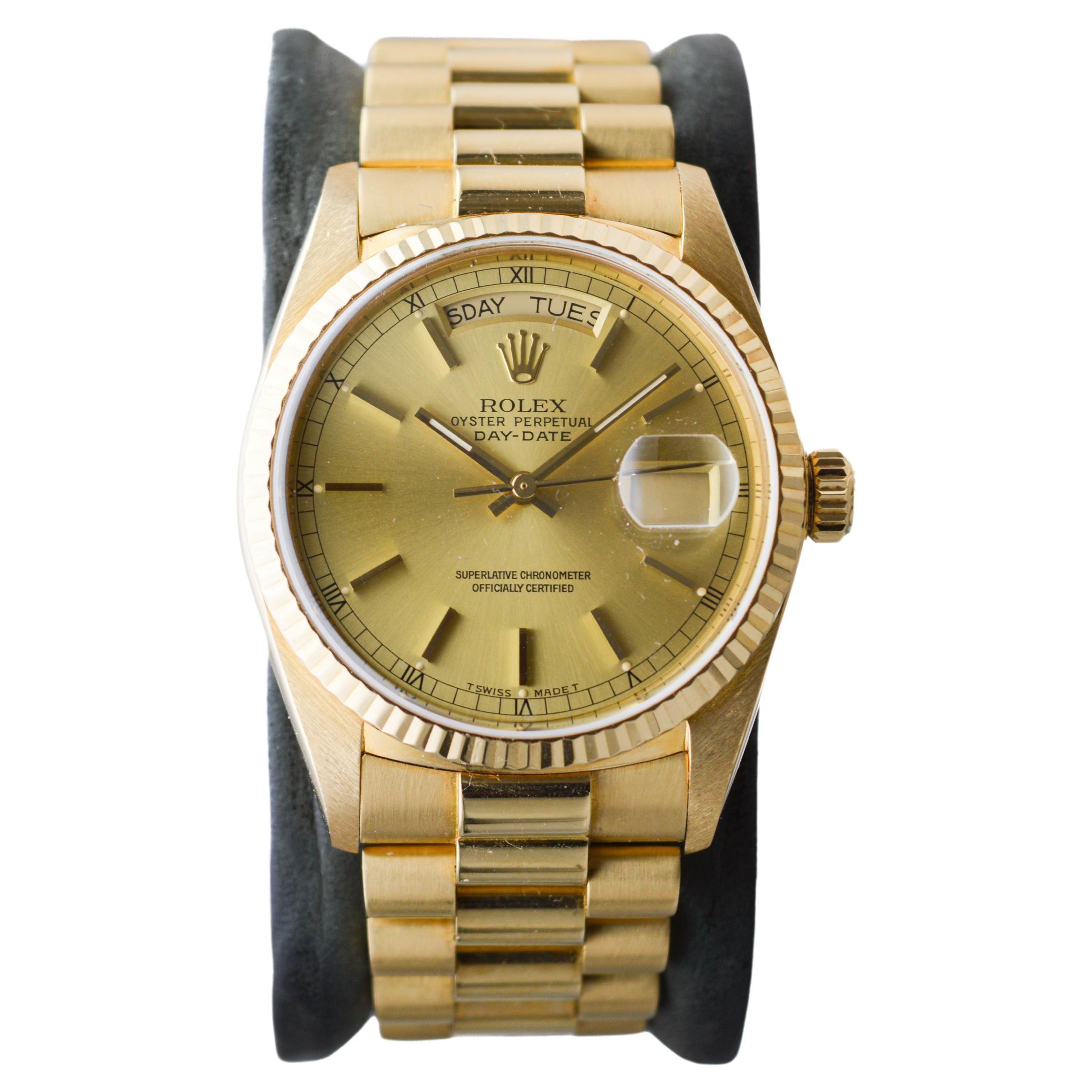 Rolex 18Kt. Gold President with Factory Original Champagne Dial, 1980's For Sale