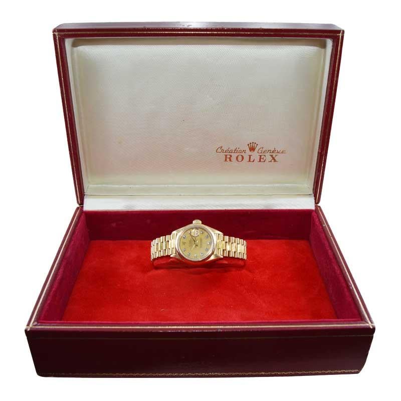 Rolex 18kt Lady President Datejust Diamond Dial Bark Finish, 1980's 3