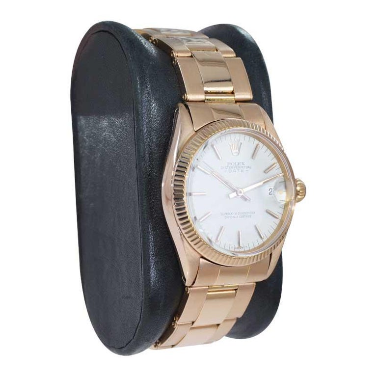 Modernist Rolex 18kt. Rose Gold Oyster Perpetual Date Mid Size From Early 1960's