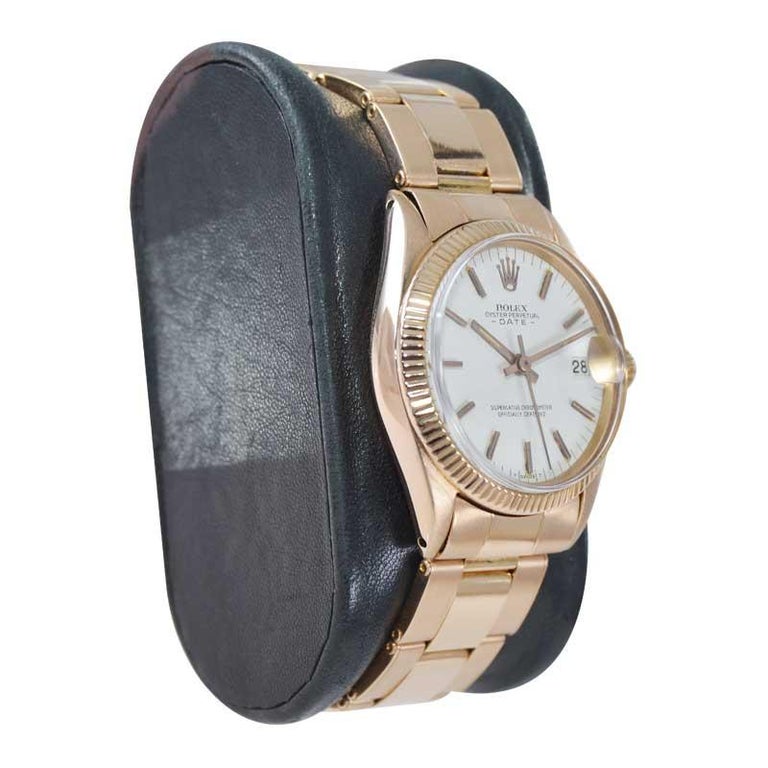 Rolex 18kt. Rose Gold Oyster Perpetual Date Mid Size From Early 1960's In Excellent Condition In Long Beach, CA