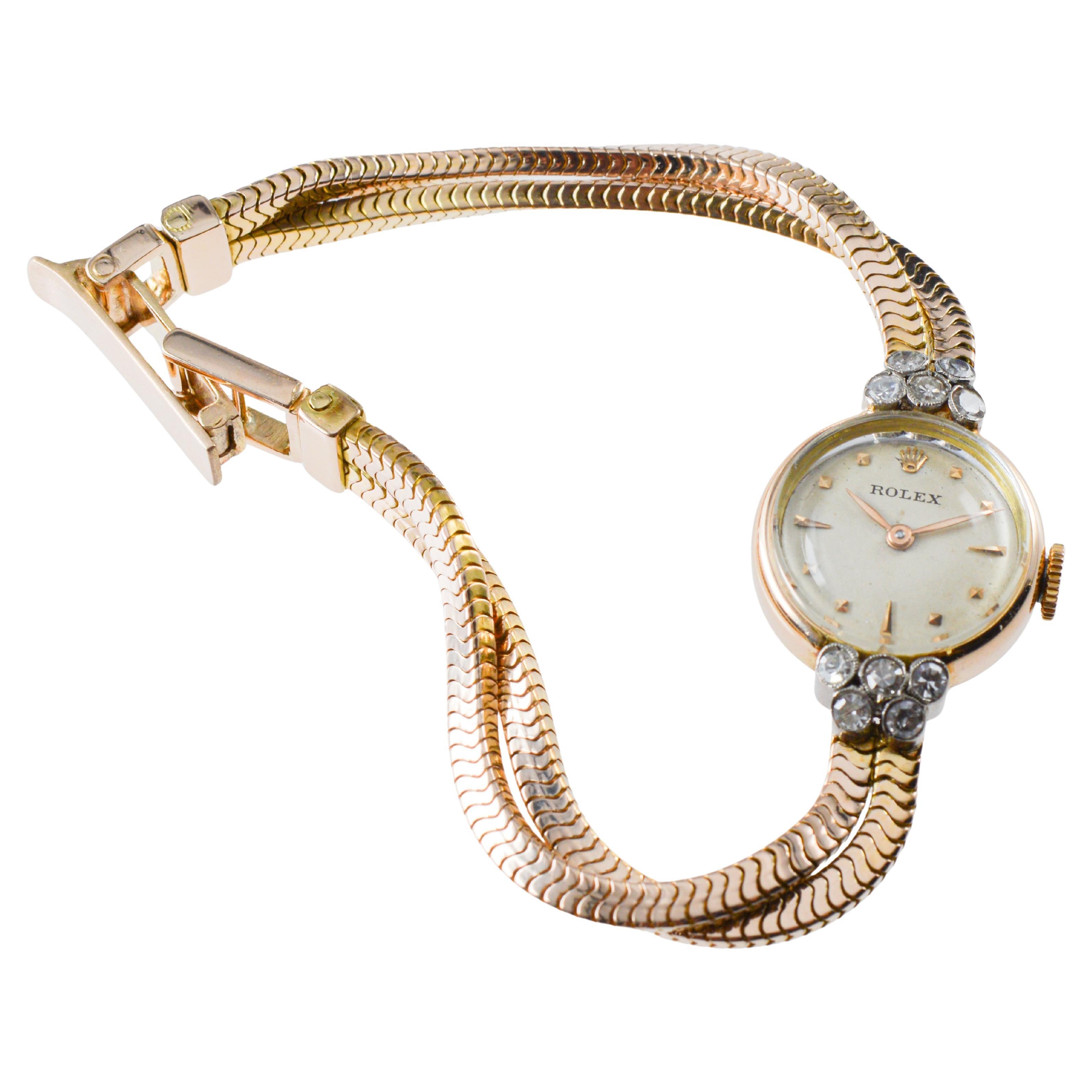 Rolex 18Kt Solid Gold Art Deco Ladies Dress Watch circa 1950's en vente 4