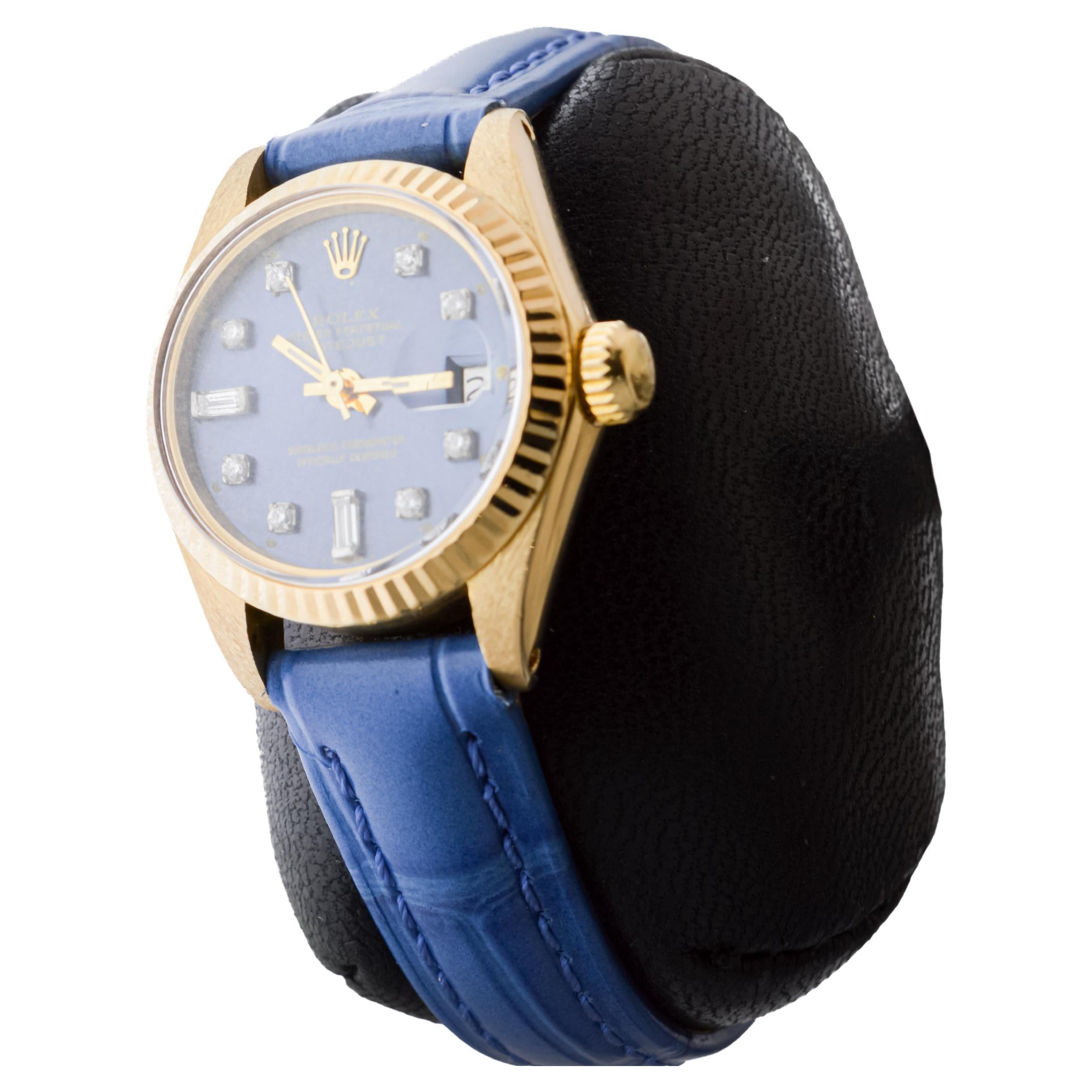 Rolex Montre Datejust pour femme en or massif 18 carats avec fermoir rempli d'or et marques de diamants en vente 2