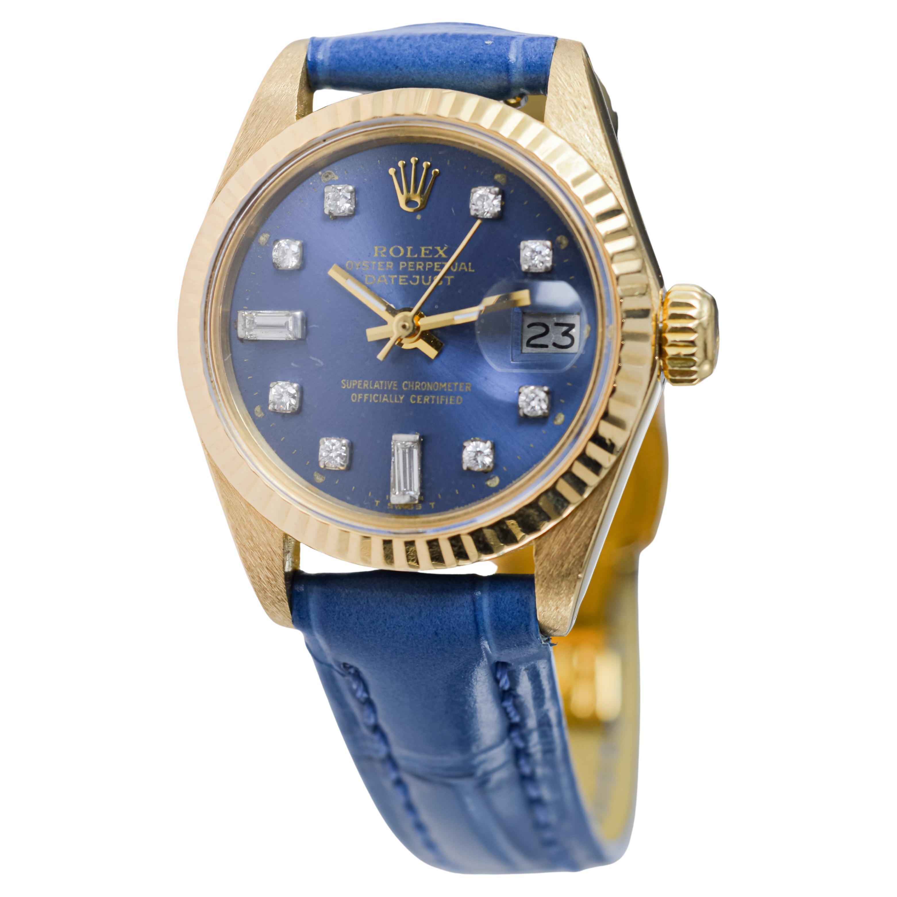 Rolex Montre Datejust pour femme en or massif 18 carats avec fermoir rempli d'or et marques de diamants en vente 4