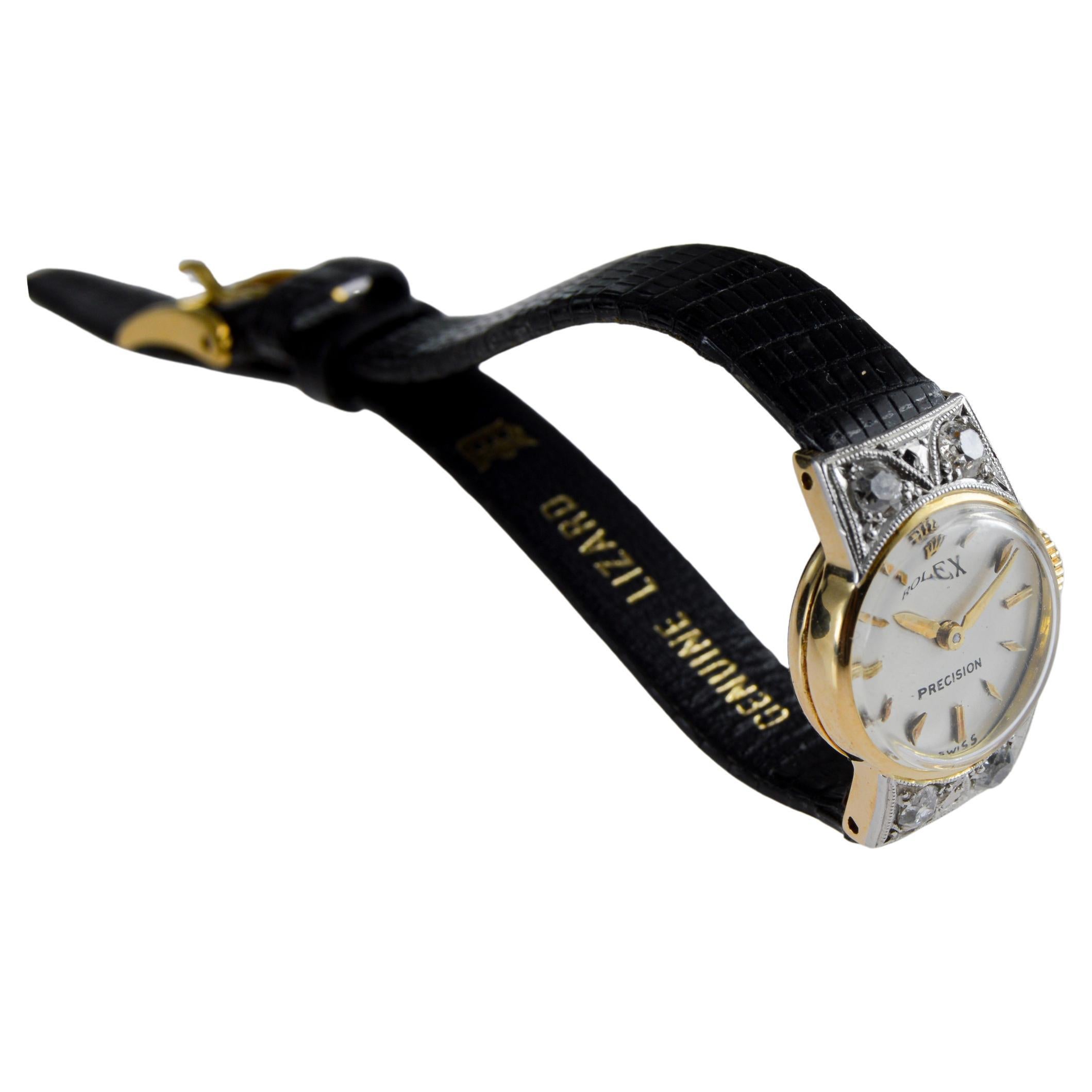 Rolex Orologio da donna in oro massiccio 18Kt del 1950 circa con quadrante originale in vendita 5