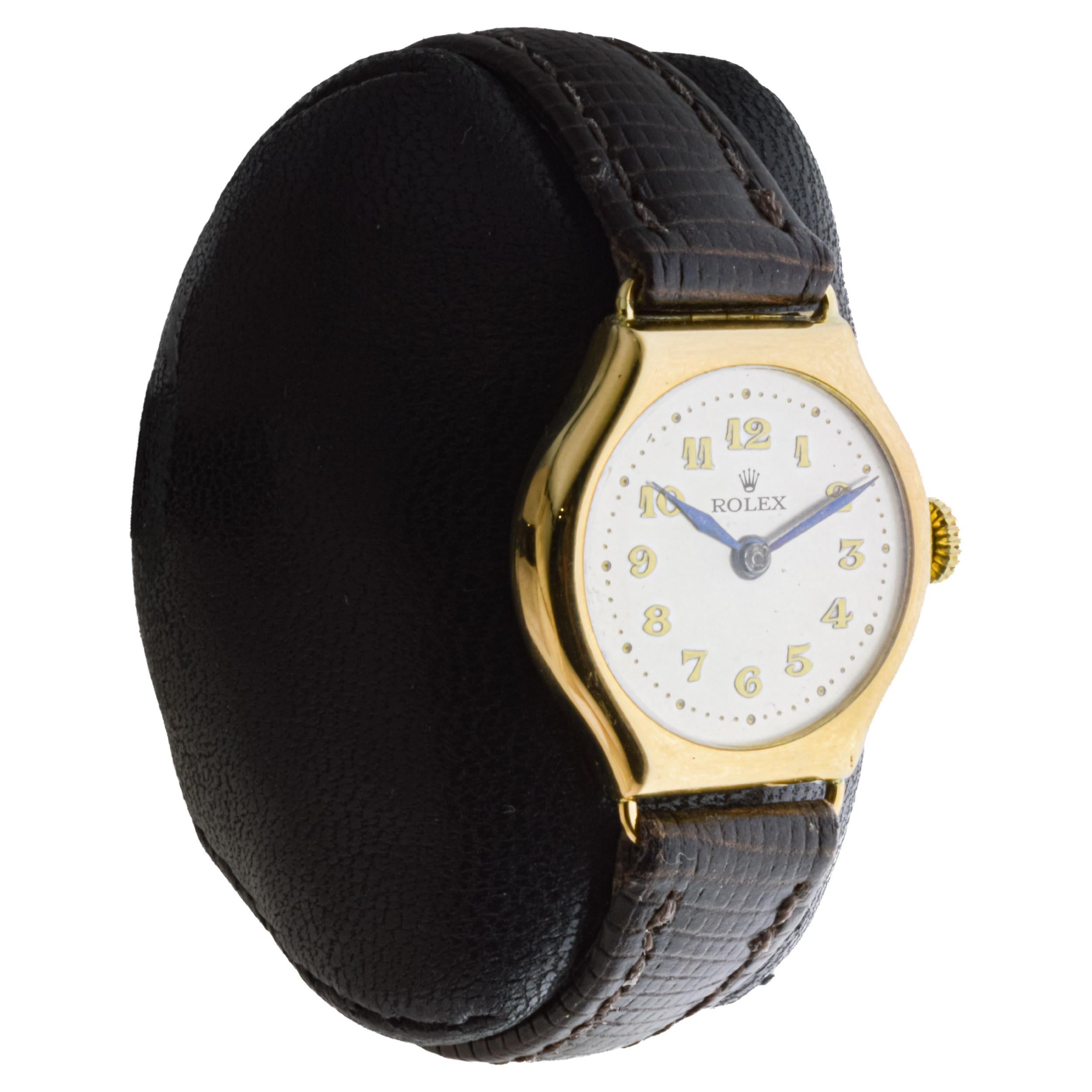 Art Deco Rolex 18Kt Solid Gold Ladies Tortue Shaped Watch from 1915