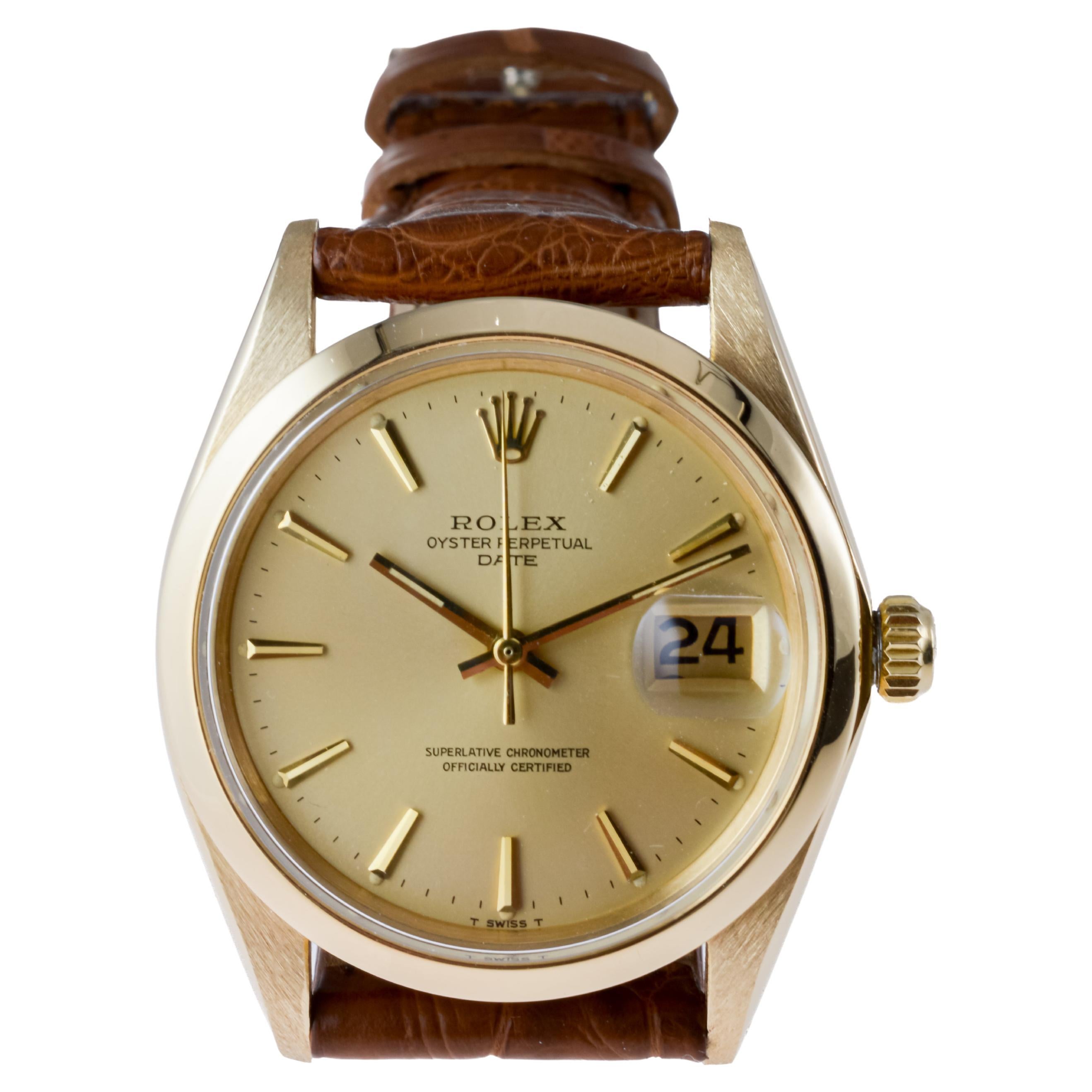 Rolex 18Kt Solid Gold Oyster Perpetual Date with Original Champagne Dial 5