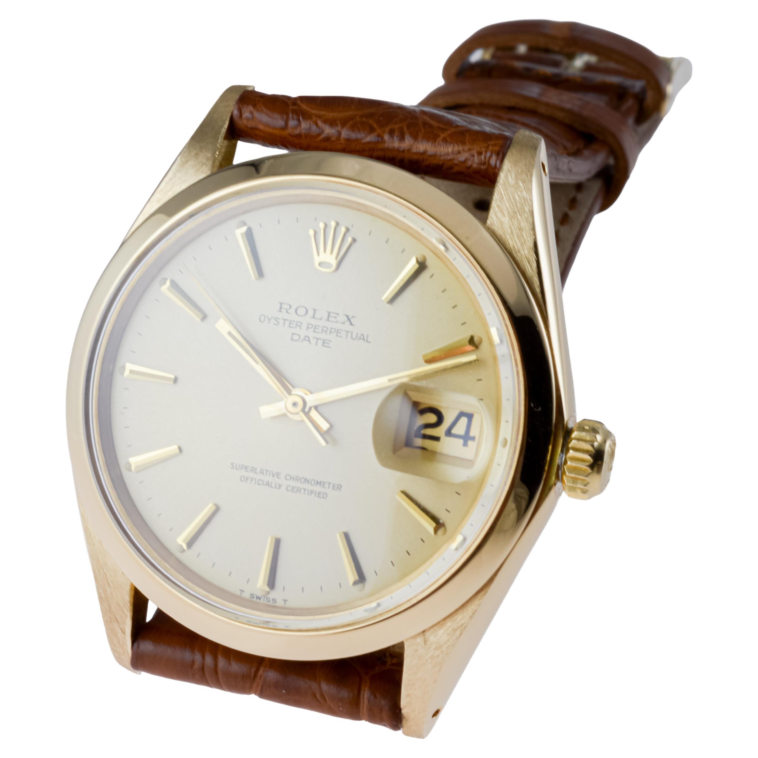 Rolex 18Kt Solid Gold Oyster Perpetual Date with Original Champagne Dial 6