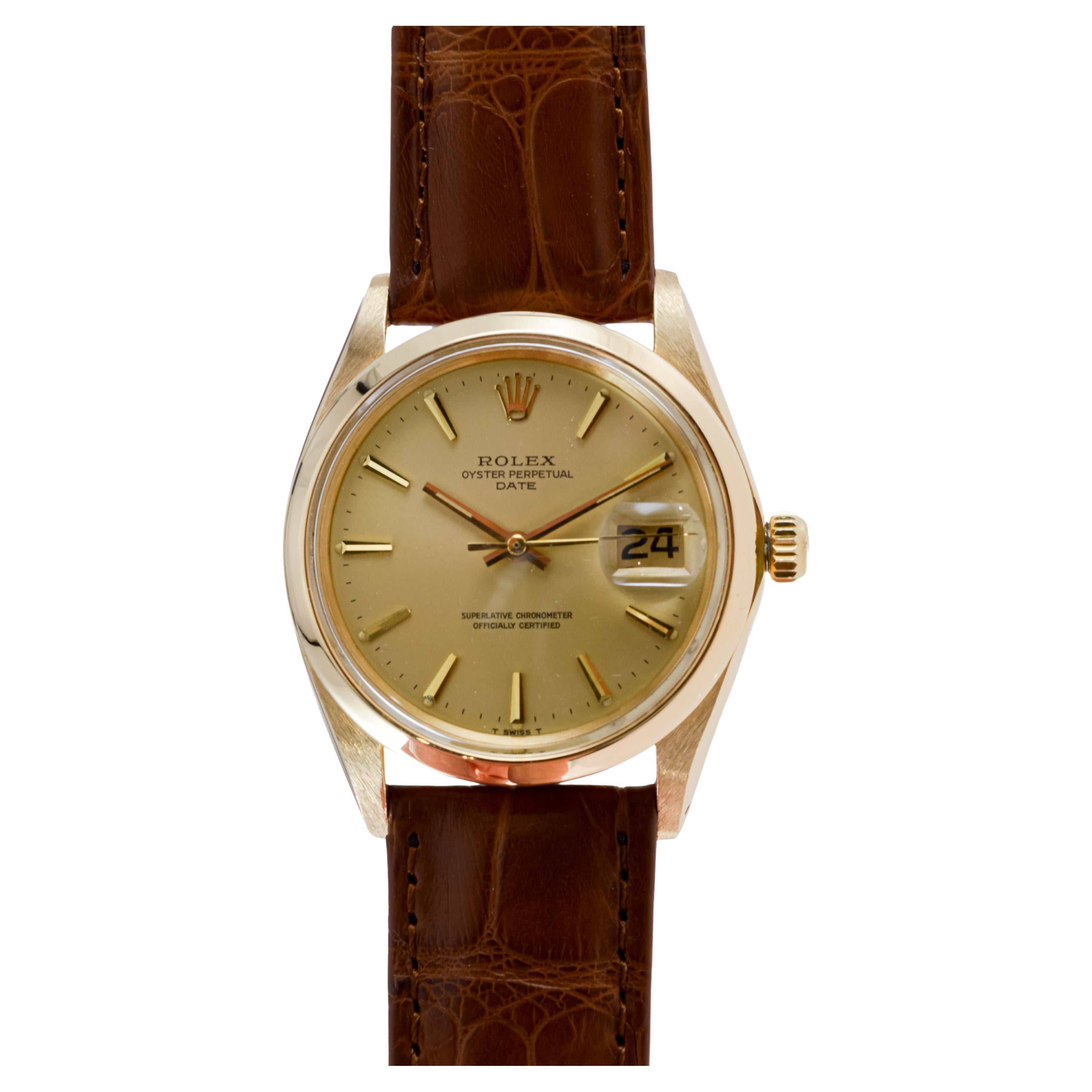 Rolex 18Kt Solid Gold Oyster Perpetual Date with Original Champagne Dial 4