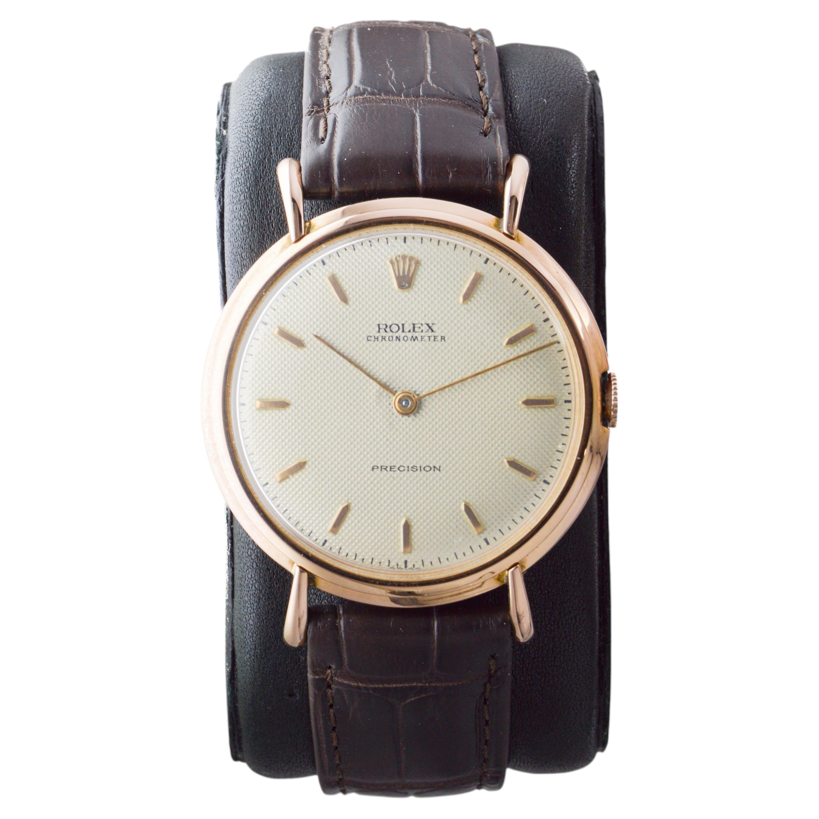 Rolex 18Kt Solid Pink Gold Chronometer "Precision" Watch circa 1940's
