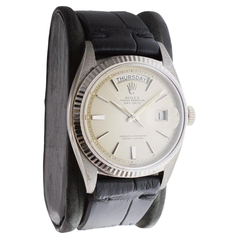 Modern Rolex 18Kt Solid White Gold President with a Flawless Original Dial from 1963 For Sale