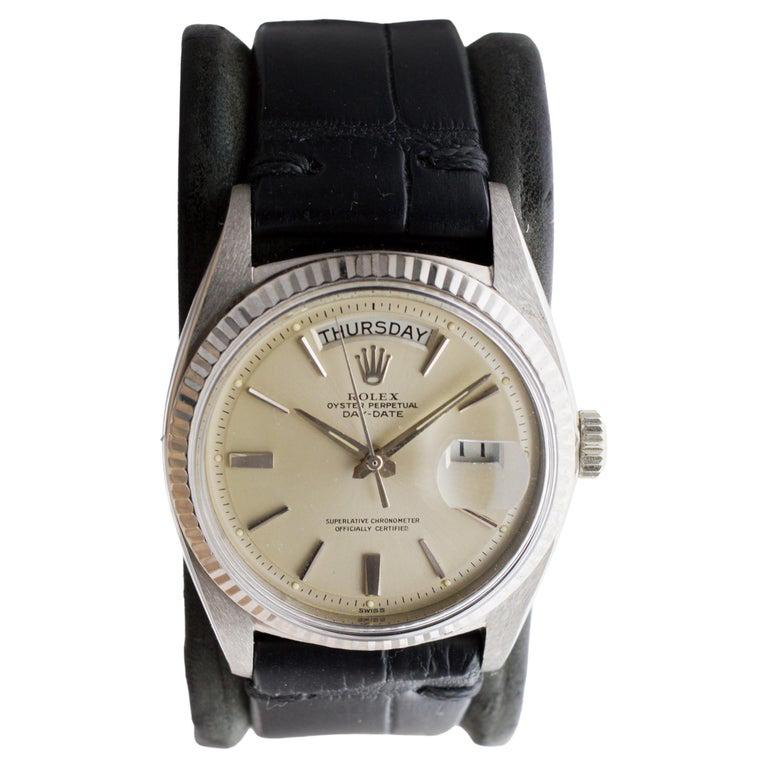 Rolex 18Kt Solid White Gold President with a Flawless Original Dial from 1963 In Excellent Condition For Sale In Long Beach, CA