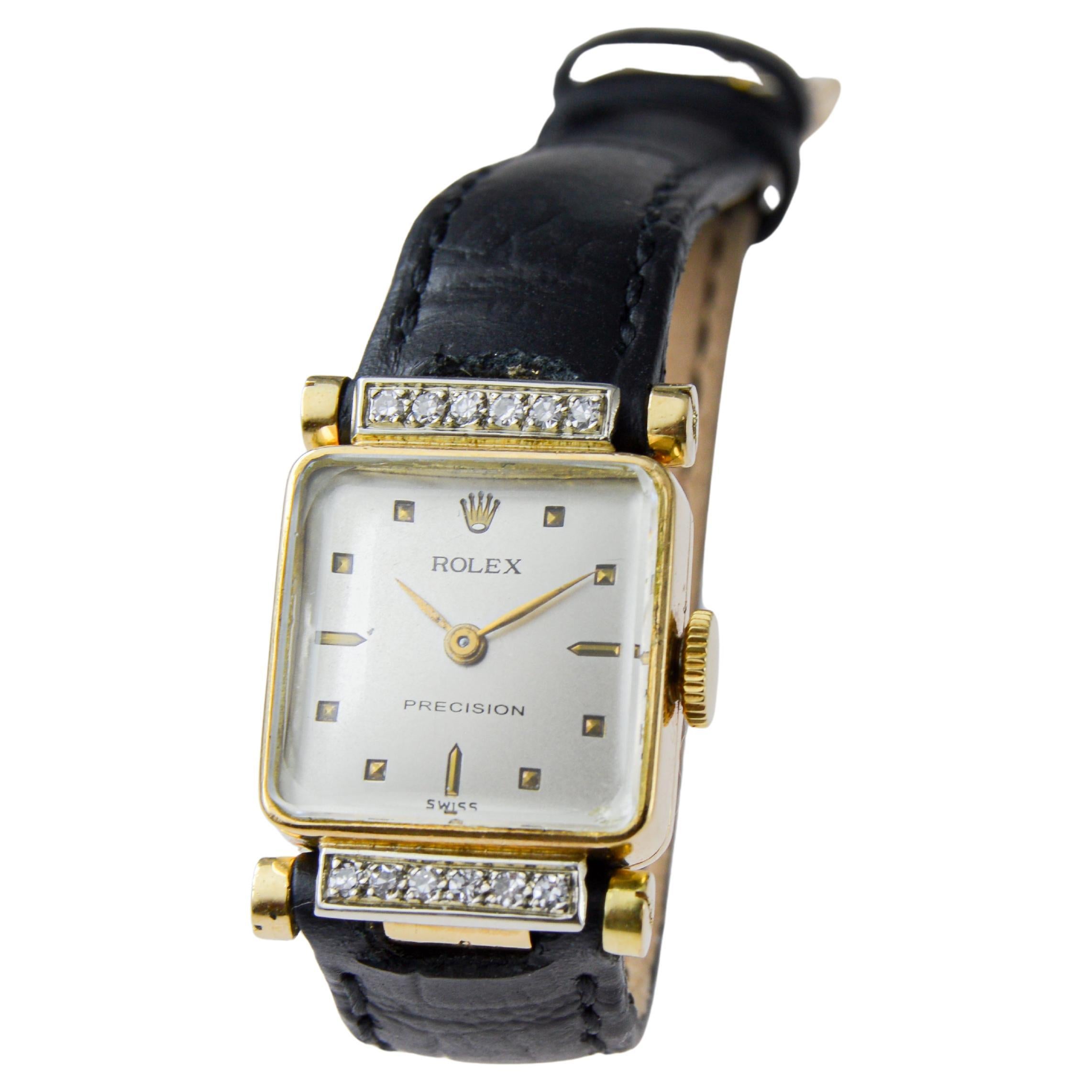 Reloj de vestir Rolex de oro amarillo macizo de 18 quilates con diamantes circa, 1952 en venta 5