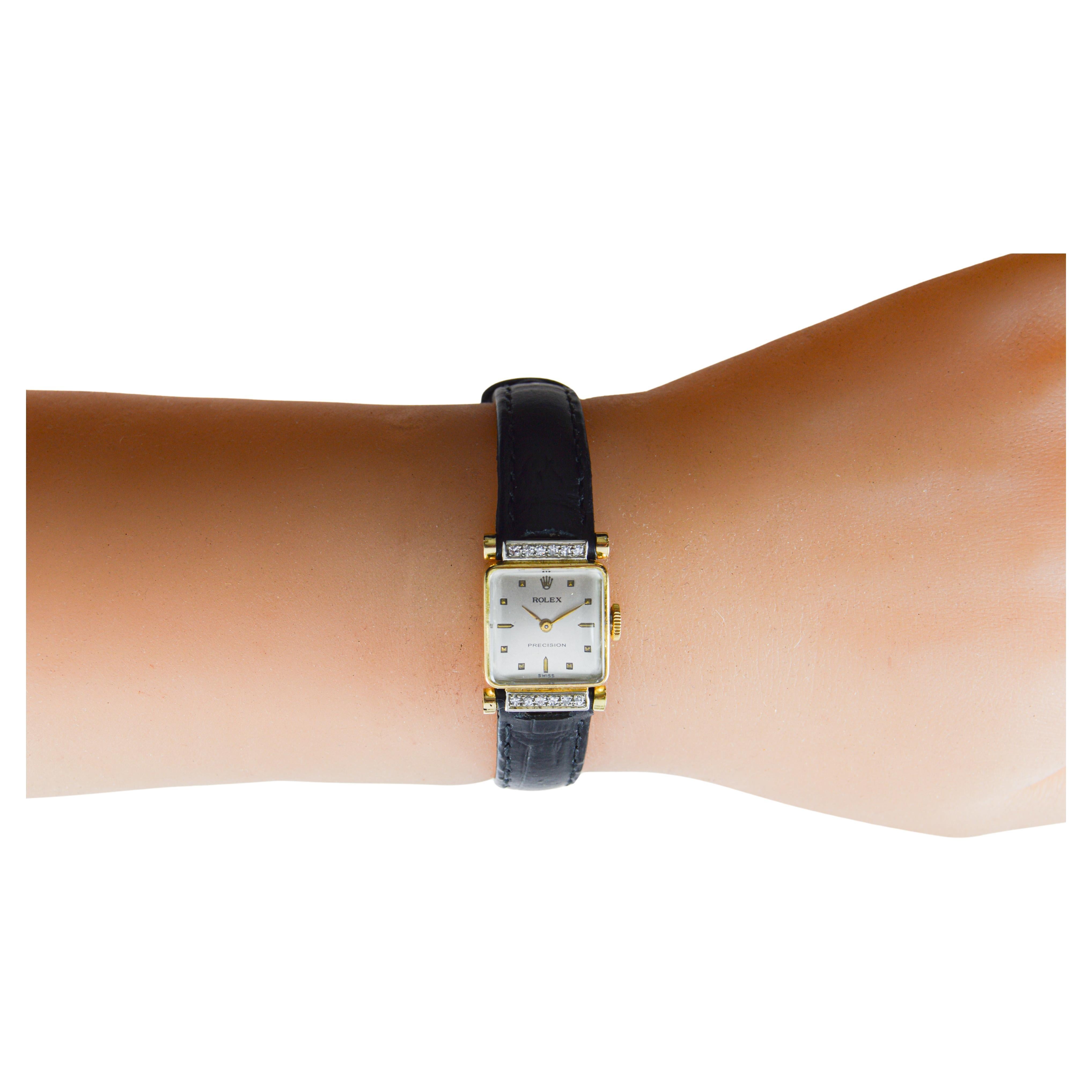 Reloj de vestir Rolex de oro amarillo macizo de 18 quilates con diamantes circa, 1952 en venta 9