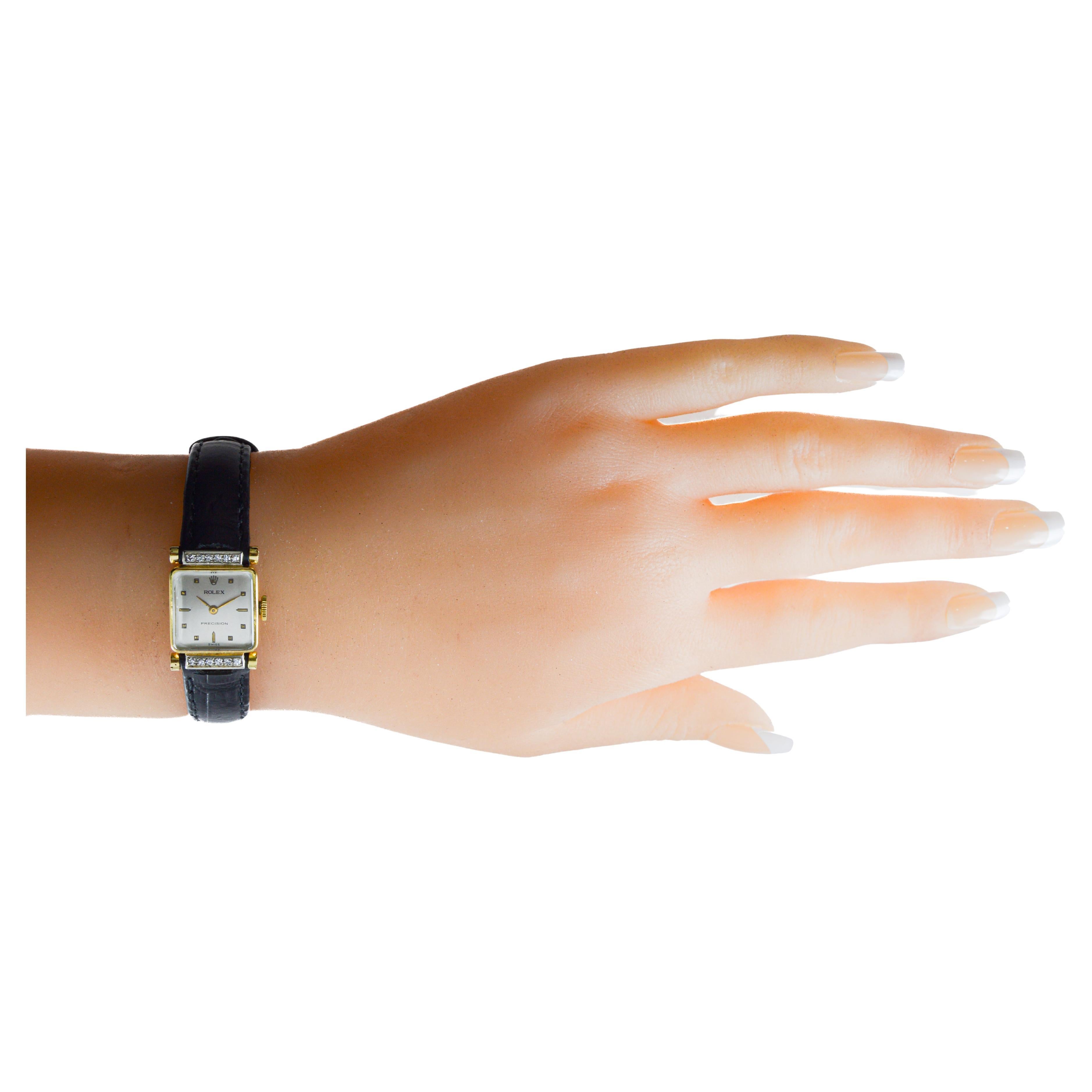 Reloj de vestir Rolex de oro amarillo macizo de 18 quilates con diamantes circa, 1952 en venta 10