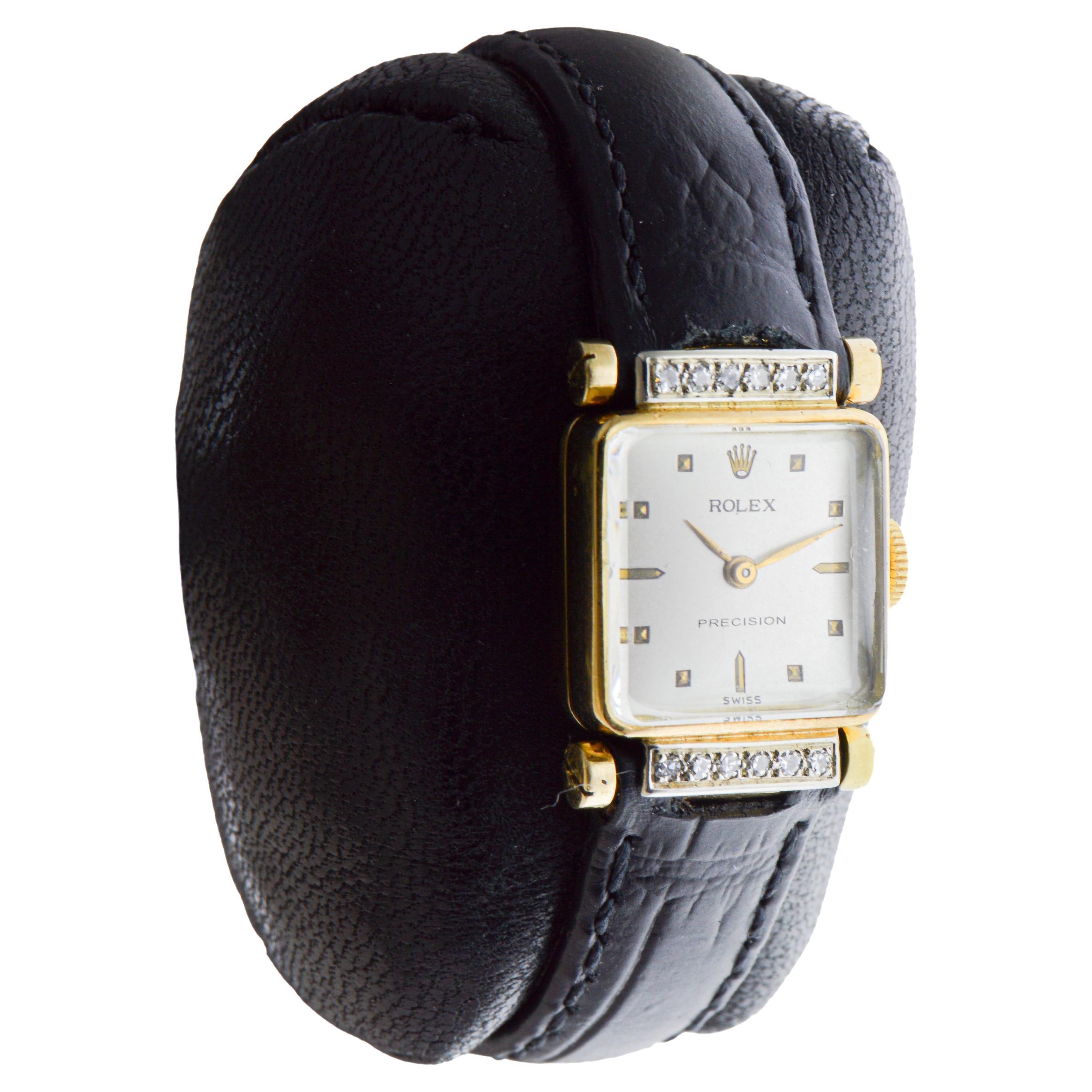 Reloj de vestir Rolex de oro amarillo macizo de 18 quilates con diamantes circa, 1952 Art Decó en venta