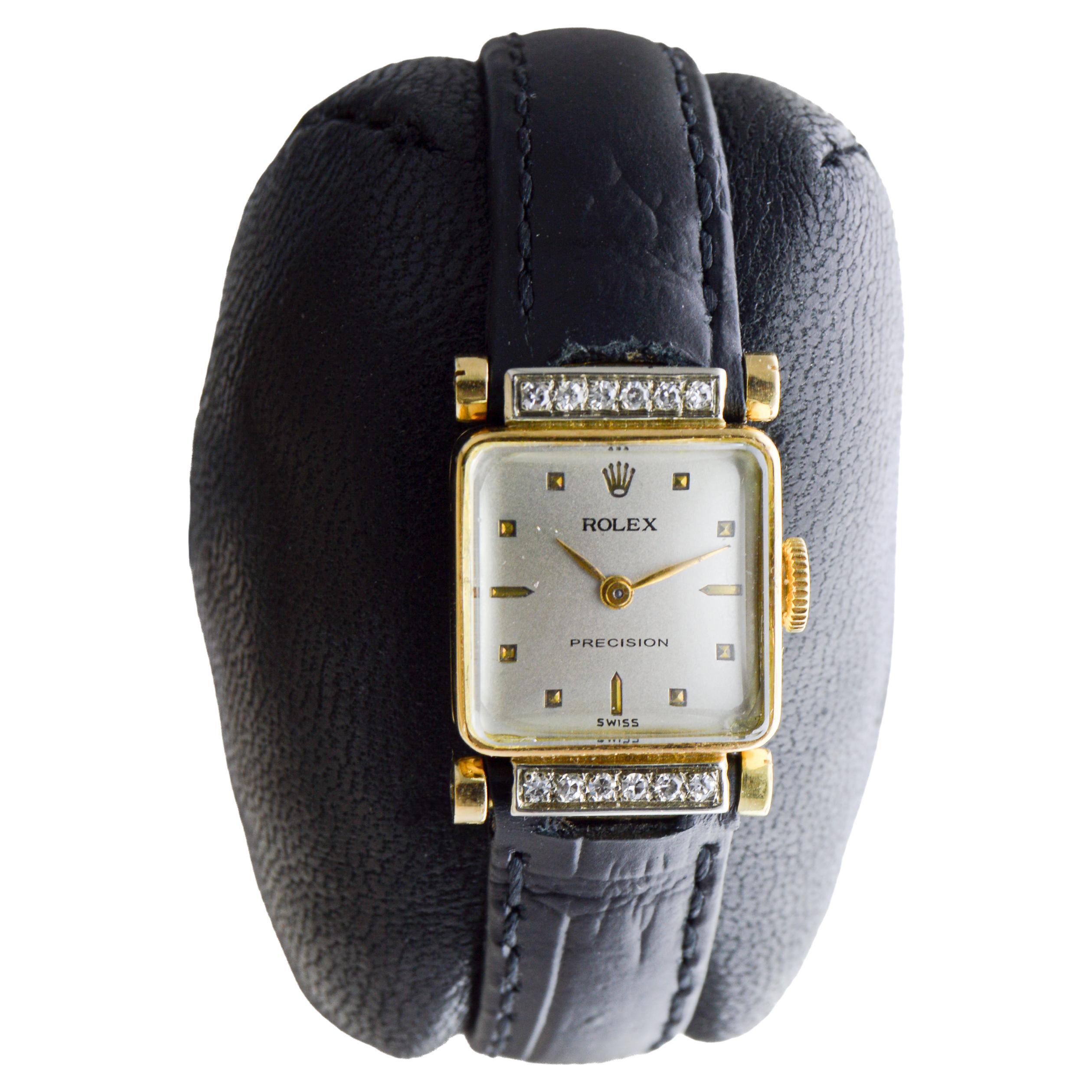 Reloj de vestir Rolex de oro amarillo macizo de 18 quilates con diamantes circa, 1952 en Excelente estado para la venta en Long Beach, CA