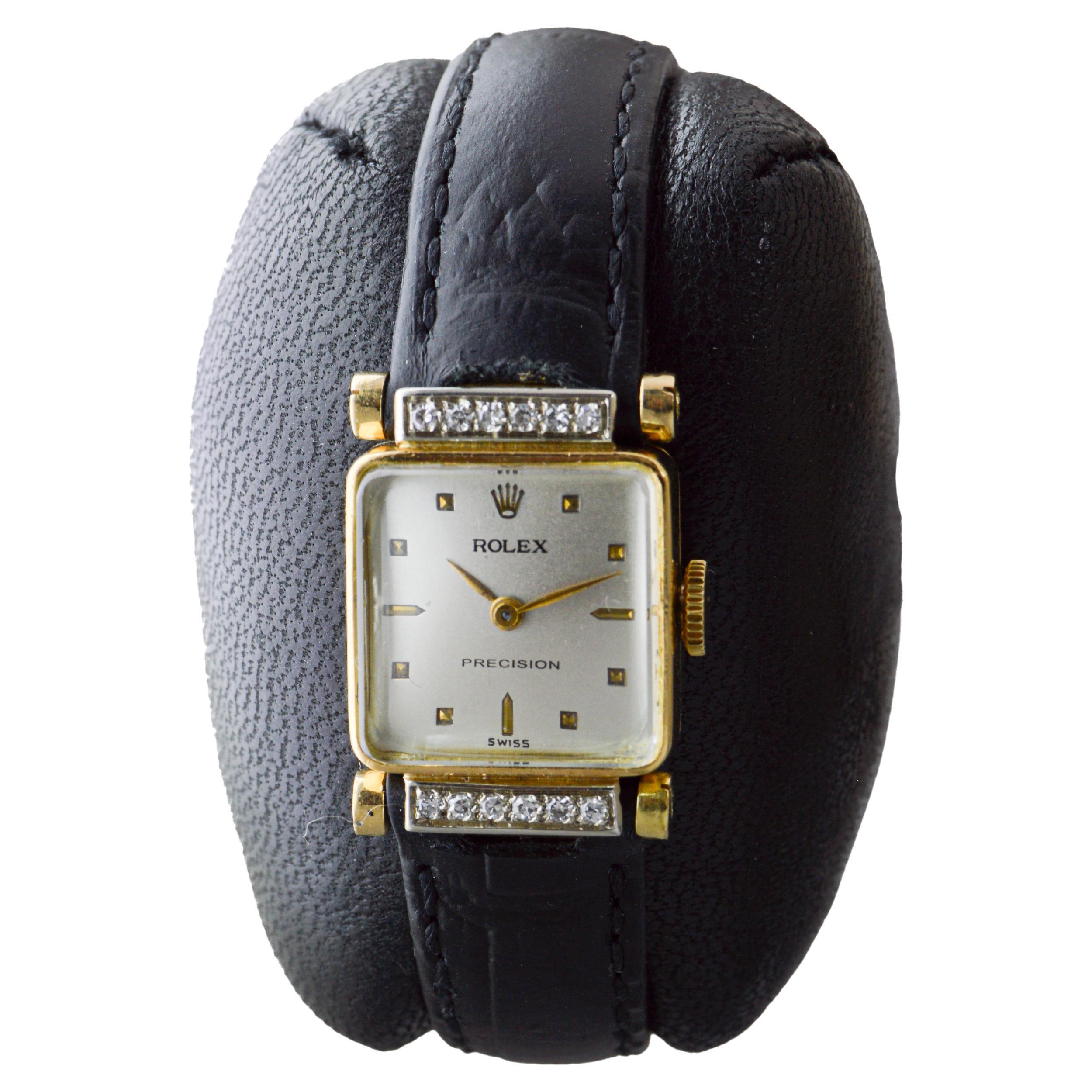 Femenino o masculino Reloj de vestir Rolex de oro amarillo macizo de 18 quilates con diamantes circa, 1952 en venta