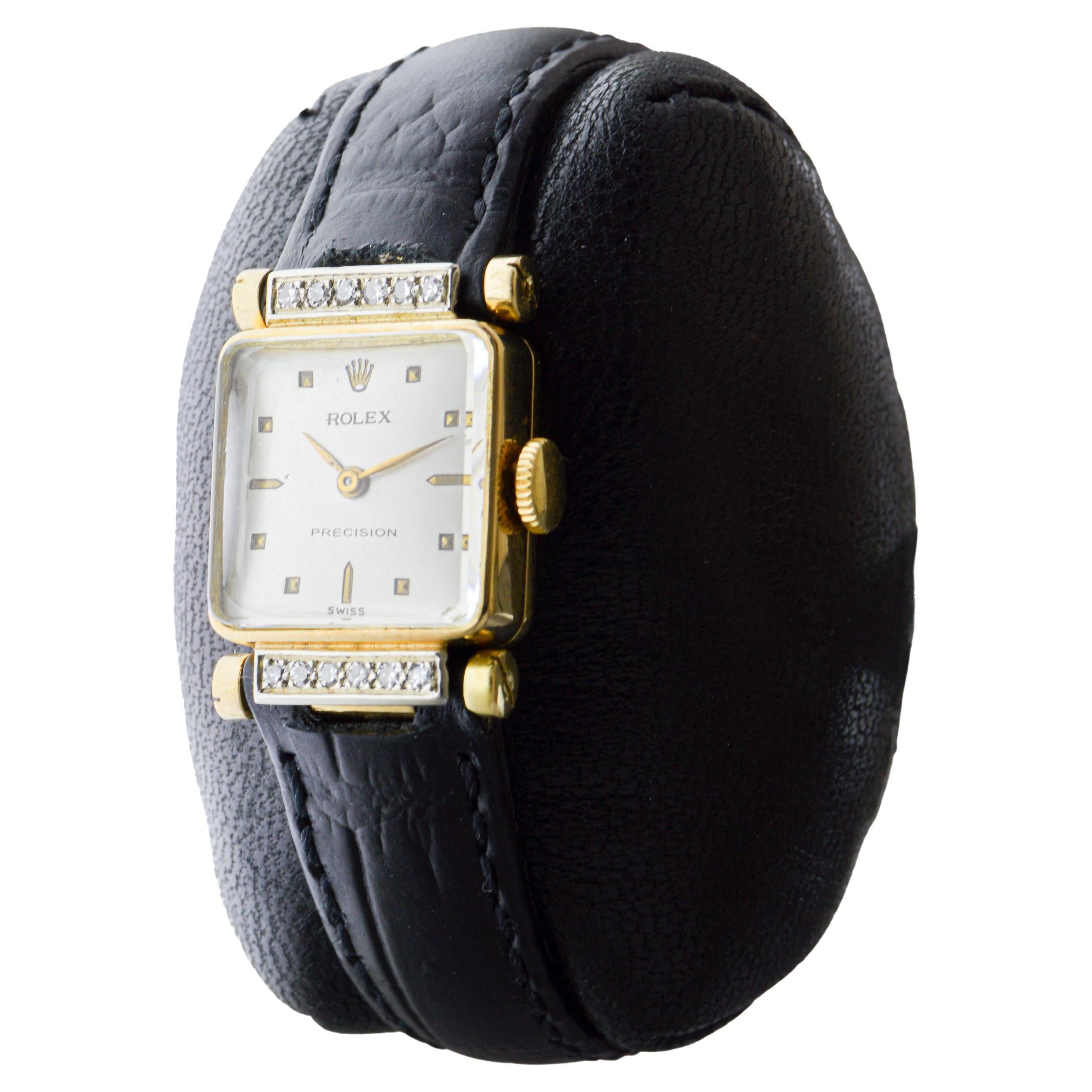 Reloj de vestir Rolex de oro amarillo macizo de 18 quilates con diamantes circa, 1952 en venta 2