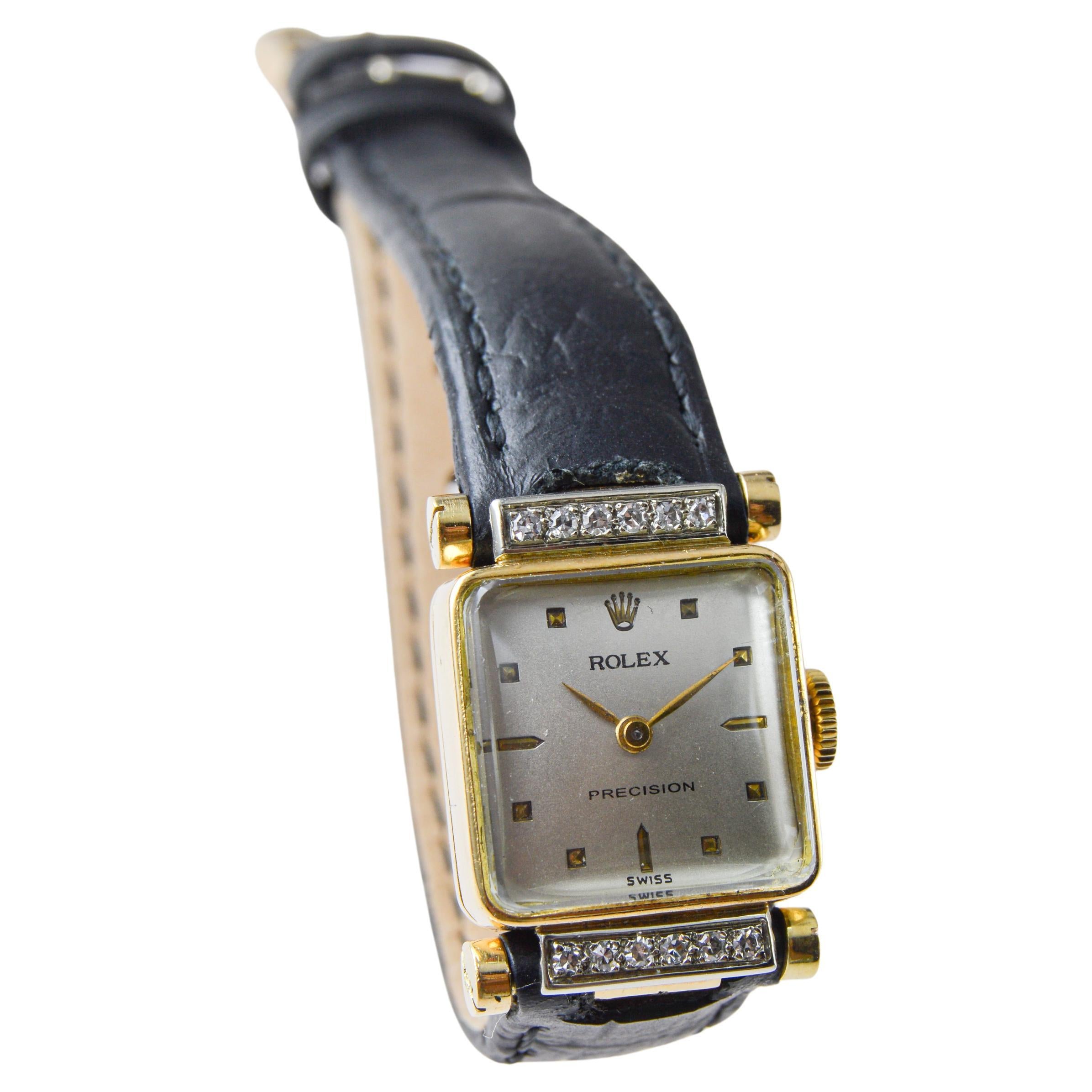 Reloj de vestir Rolex de oro amarillo macizo de 18 quilates con diamantes circa, 1952 en venta 3