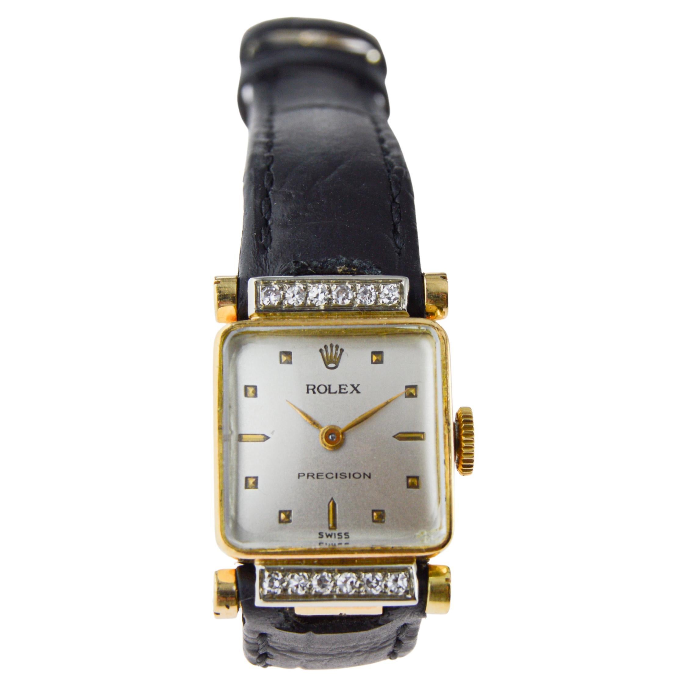 Reloj de vestir Rolex de oro amarillo macizo de 18 quilates con diamantes circa, 1952 en venta 4