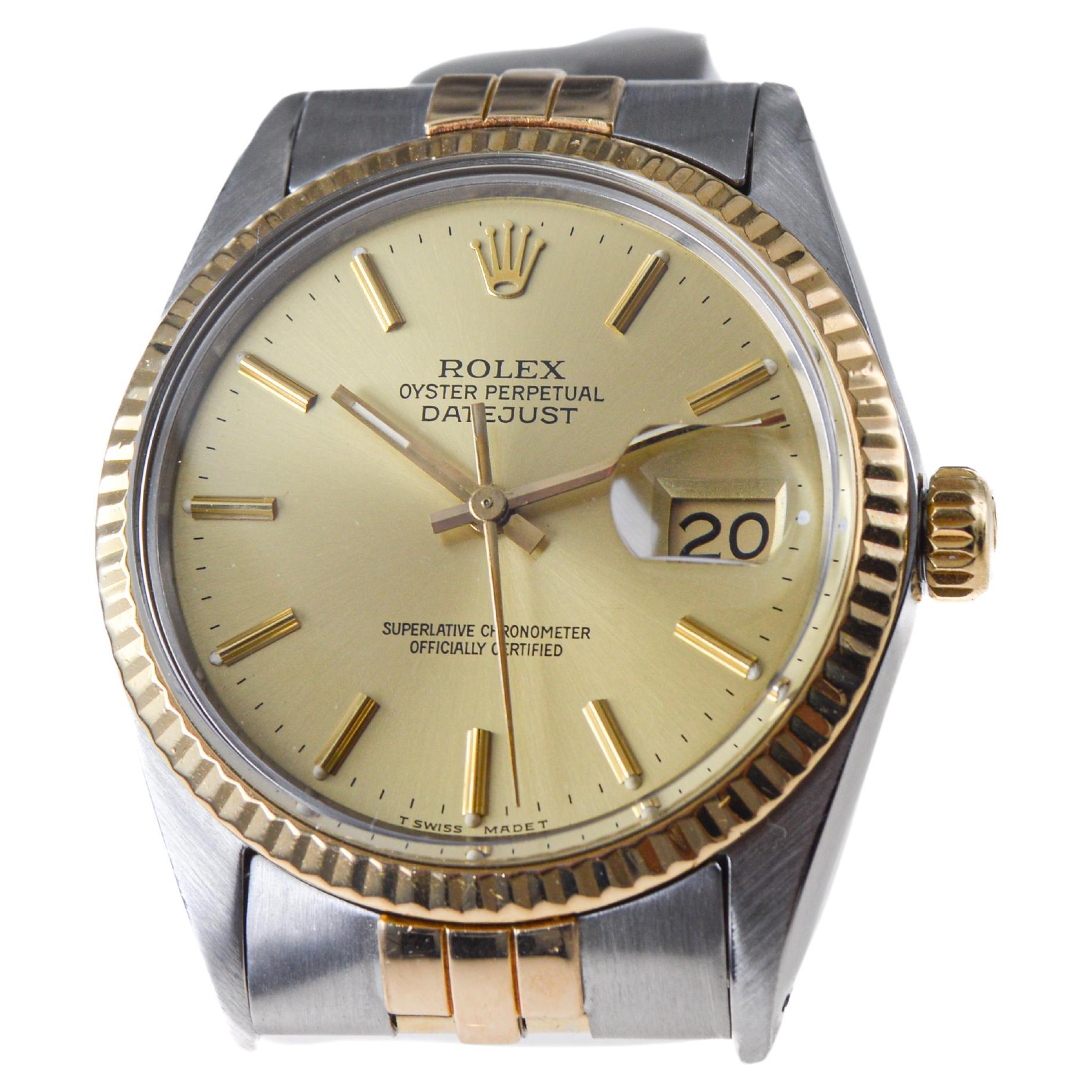 Rolex 18Kt & Steel Datejust Quick Setting Calendar and an Original Dial 1985 For Sale 3