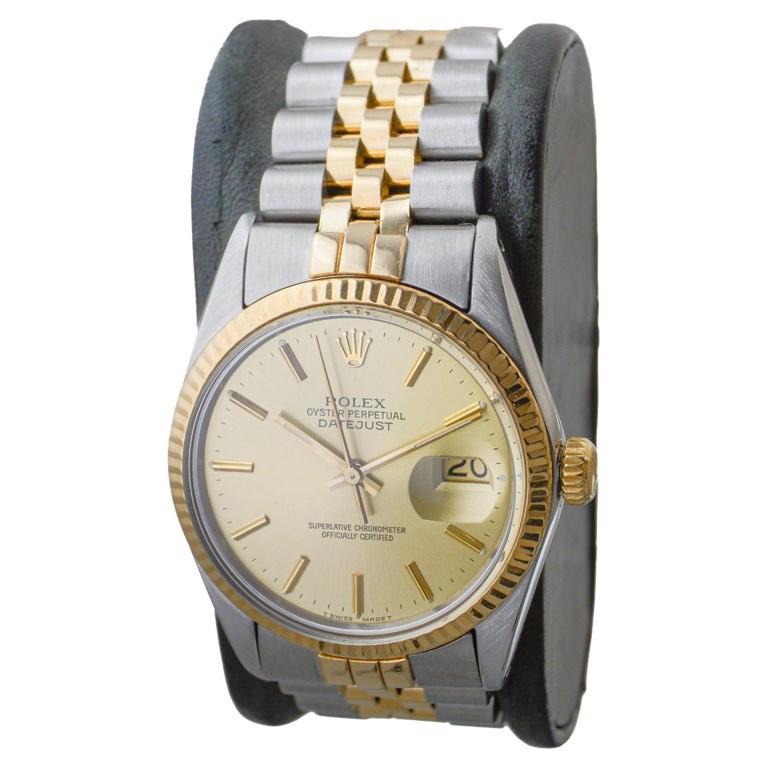 Rolex 18Kt & Steel Datejust Quick Setting Calendar and an Original Dial 1985 In Excellent Condition For Sale In Long Beach, CA