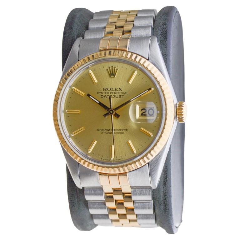 Women's or Men's Rolex 18Kt & Steel Datejust Quick Setting Calendar and an Original Dial 1985 For Sale