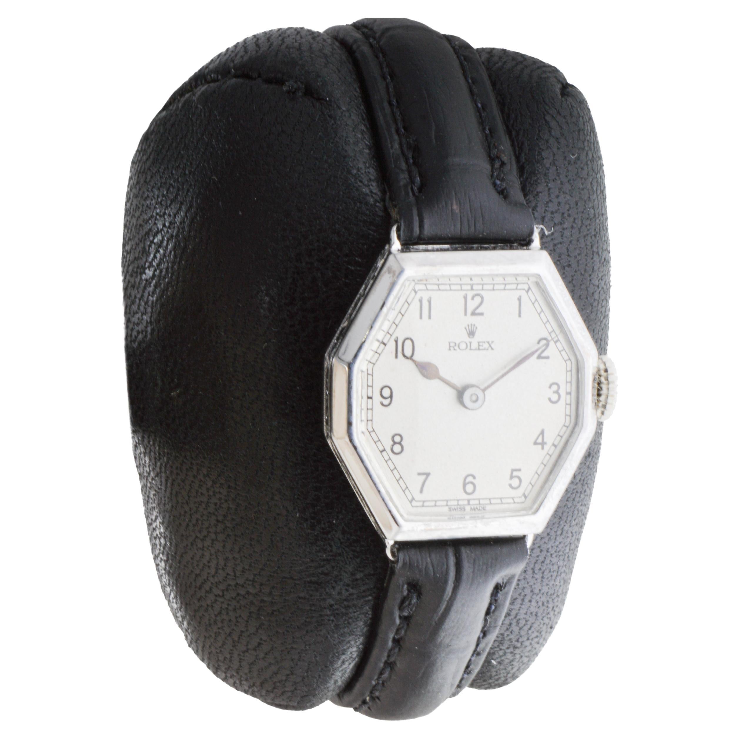 Rolex 18Kt White Gold Art Deco Ladies Watch Entirely Hand Made circa 1926-27 In Excellent Condition In Long Beach, CA