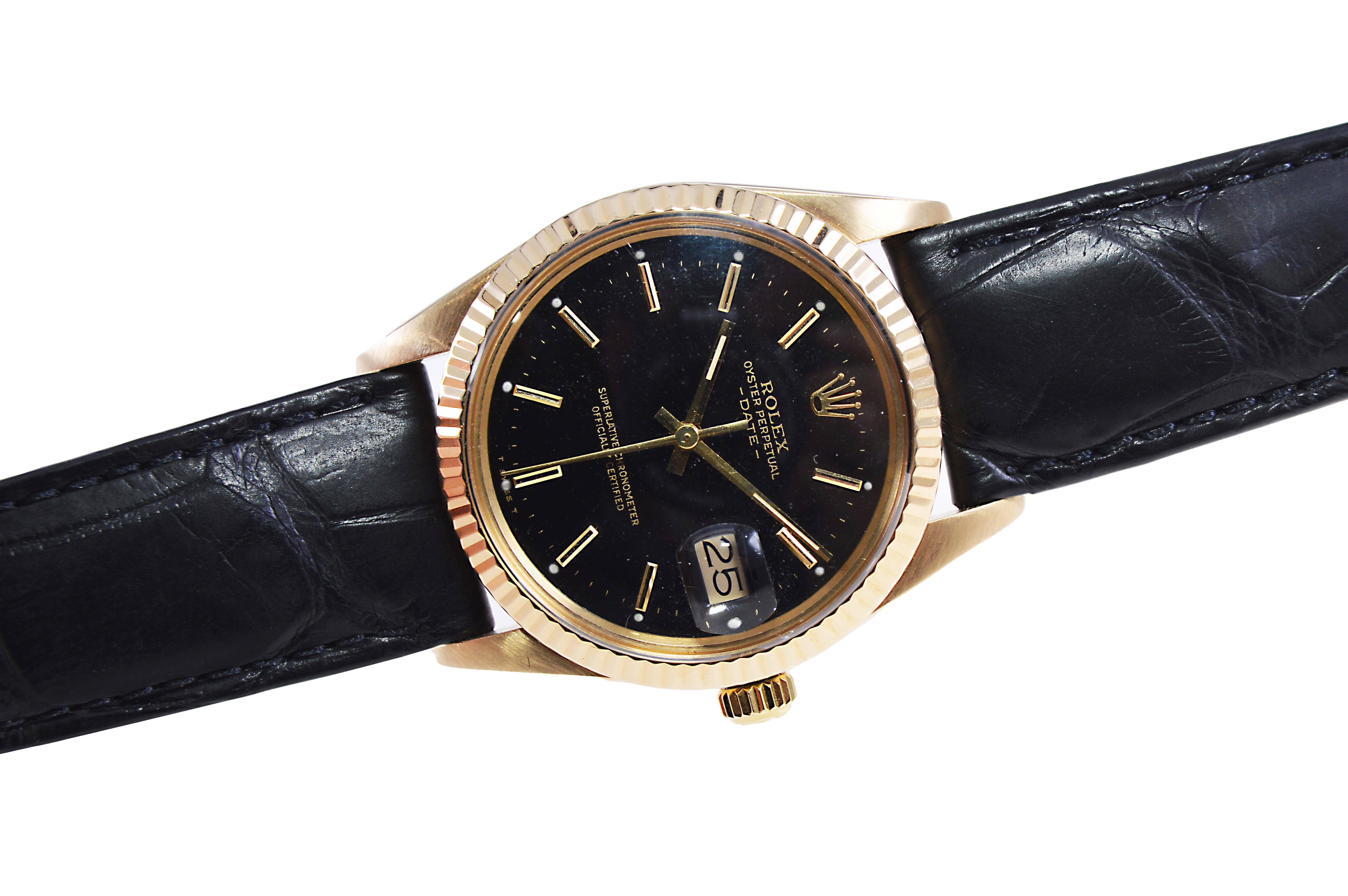Modernist Rolex 18Kt. Yellow Gold Oyster Perpetual Date with Original Black Dial, 1980's