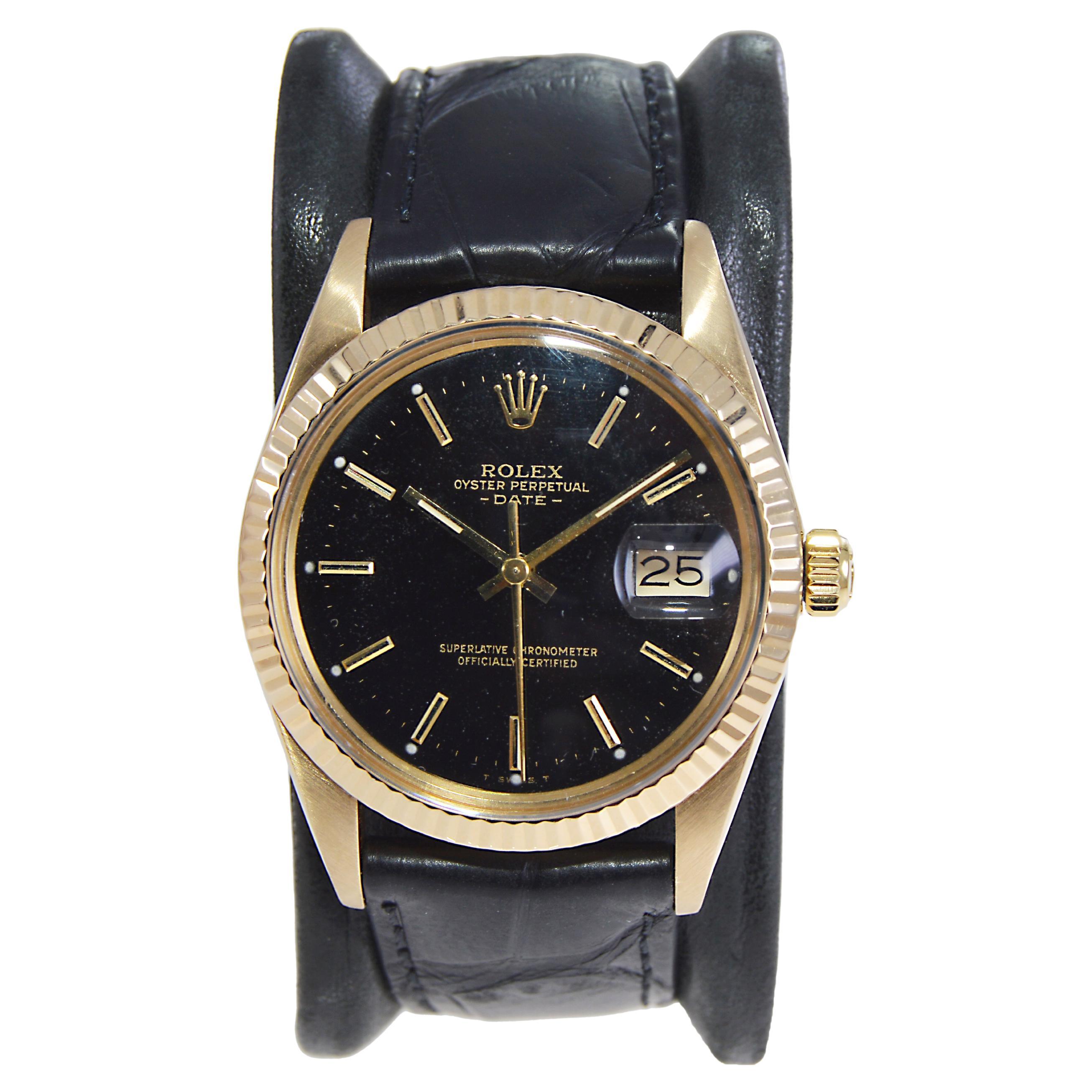 Rolex 18Kt. Yellow Gold Oyster Perpetual Date with Original Black Dial, 1980's