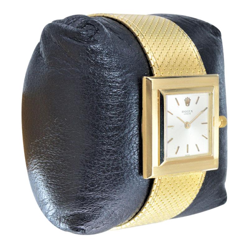 Modernist Rolex 18 Karat Yellow Gold Ultra Thin Dress Watch with Original Mesh Bracelet