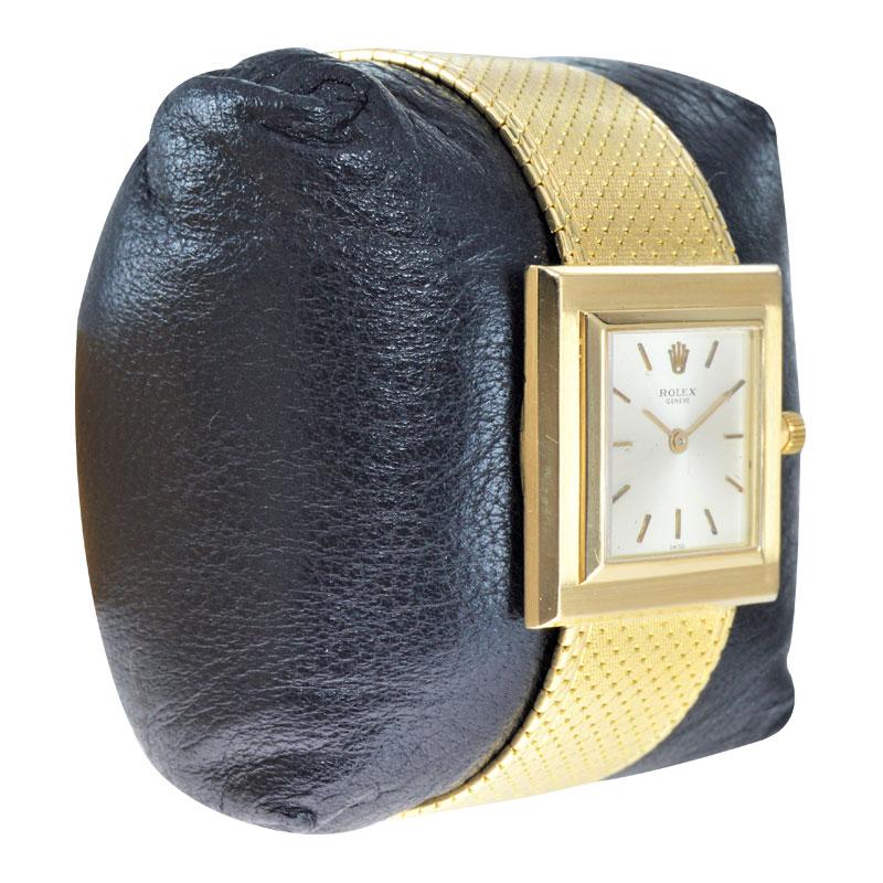 Rolex 18 Karat Yellow Gold Ultra Thin Dress Watch with Original Mesh Bracelet In Excellent Condition In Long Beach, CA