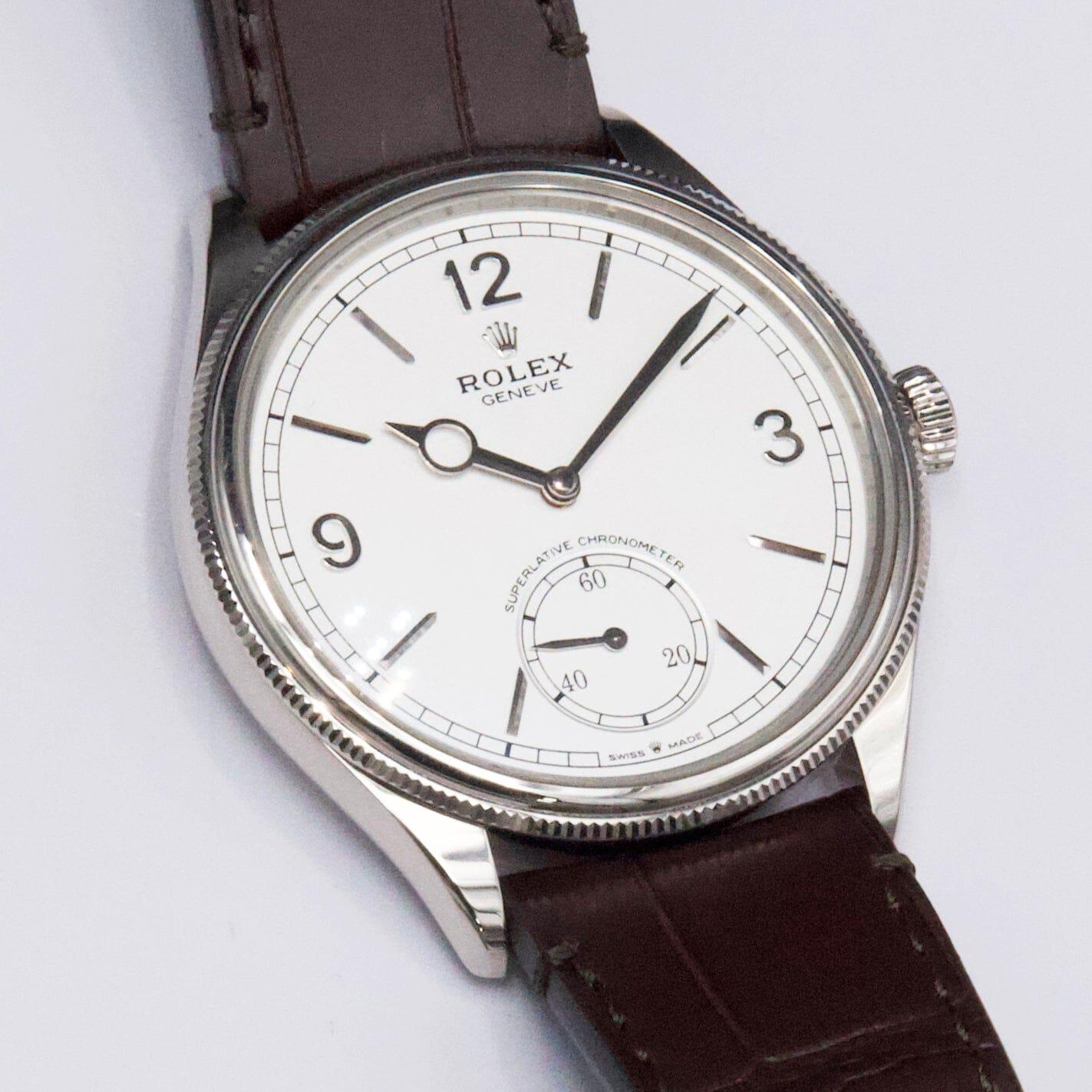 Rolex 1908 Quadrante Bianco Intenso Oro Bianco 18k Orologio Uomo Scatola Documenti In condizioni ottime a Great Neck, NY