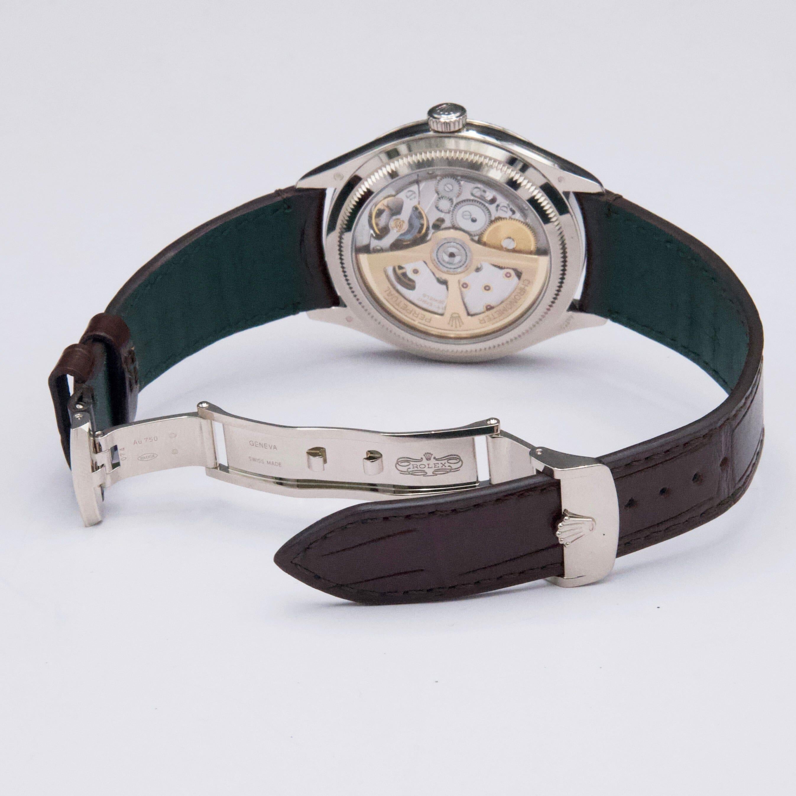 Rolex 1908 Quadrante Bianco Intenso Oro Bianco 18k Orologio Uomo Scatola Documenti 4