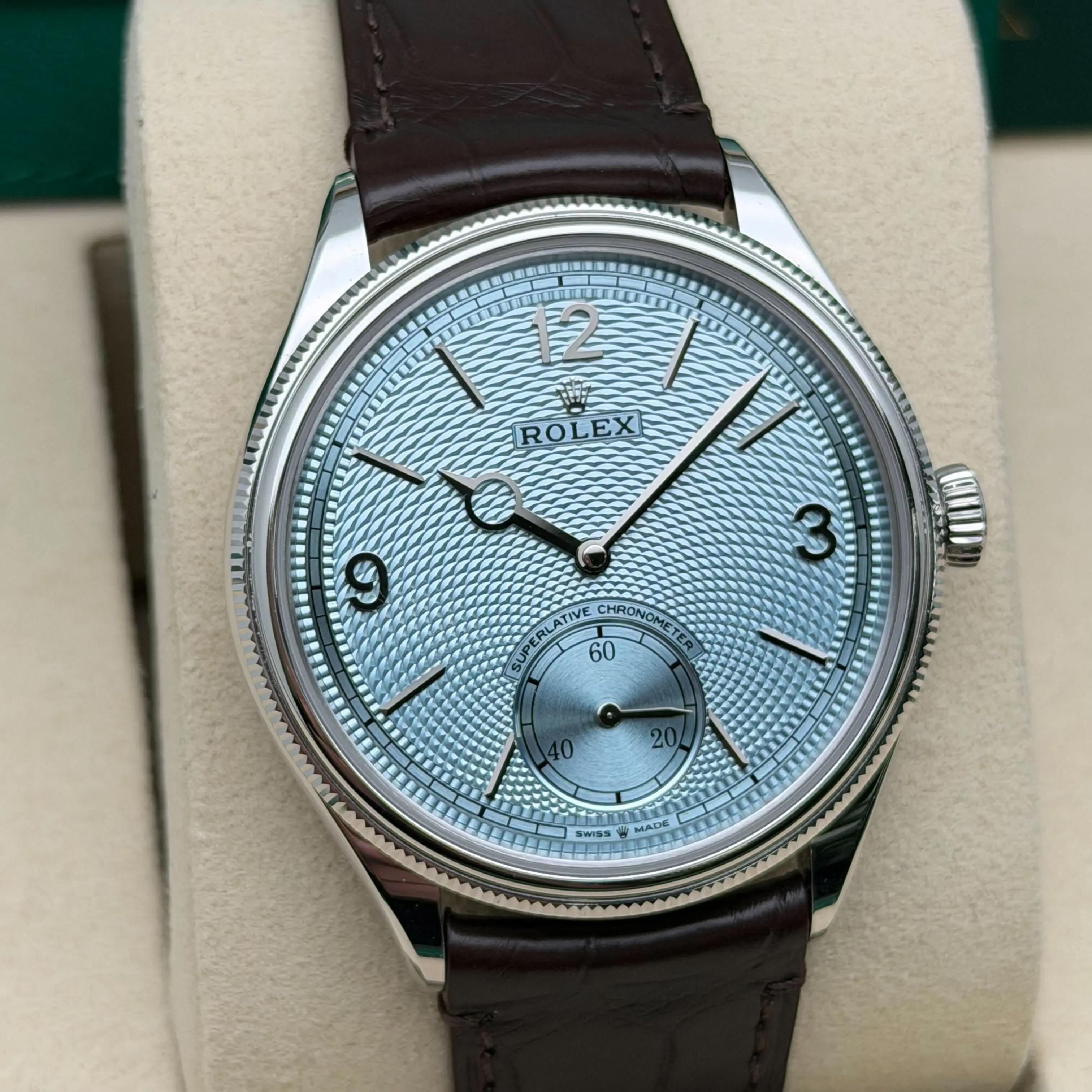 Rolex Rice Rolex 1908 Platinum 52506 Ice Blue Guilloche Rice Motif Dial Watch 2026 ...