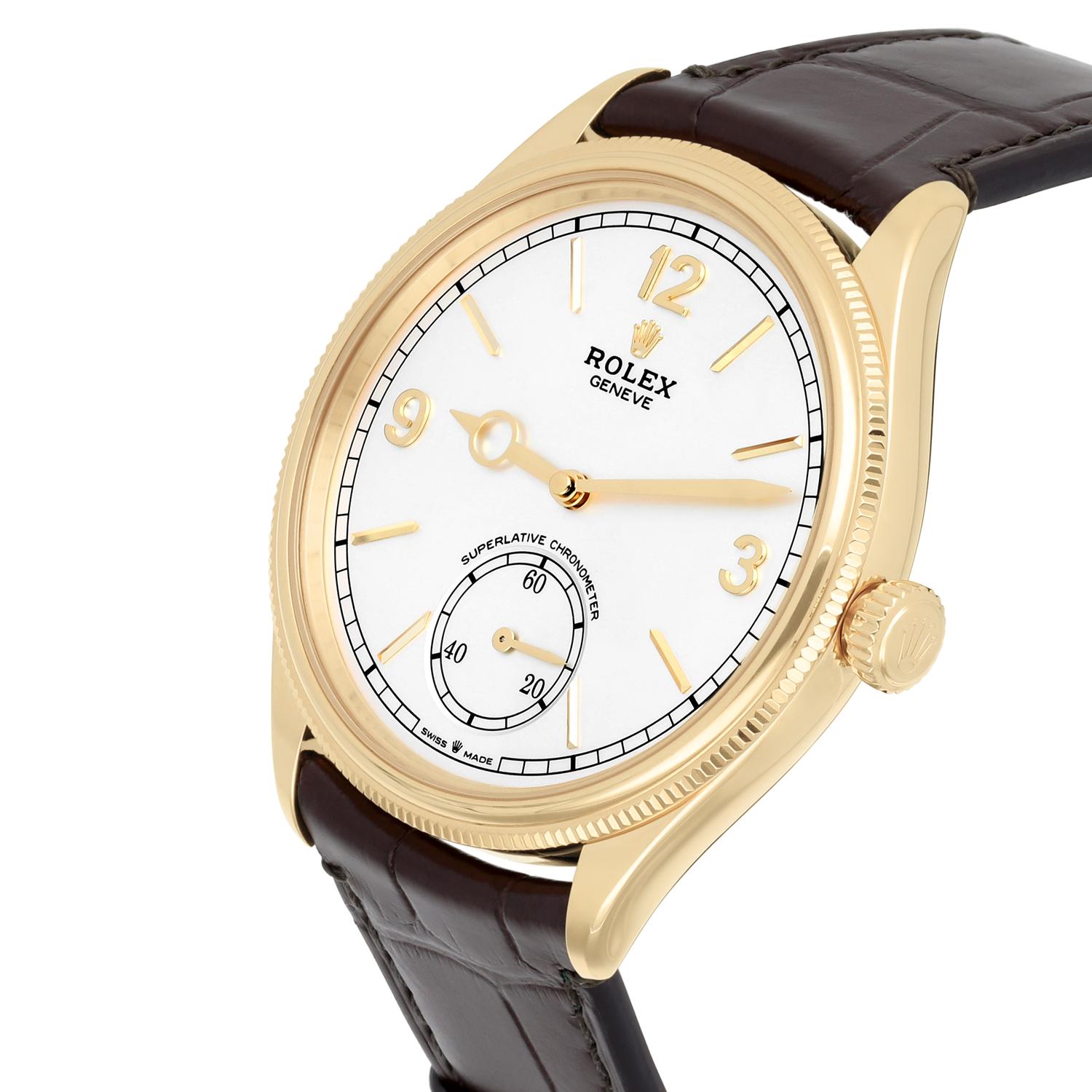Modern Rolex 1908 White Dial 18K Yellow Gold Watch Leather Strap 52508 Box/ Papers 2024