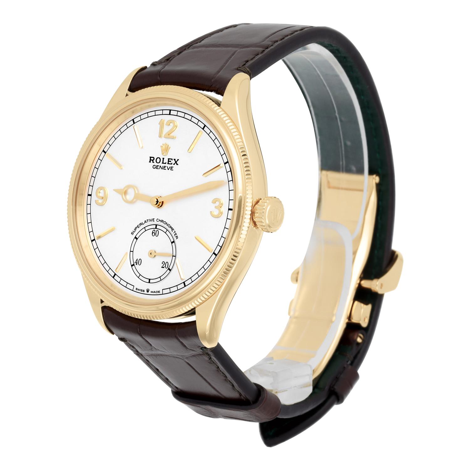 Women's or Men's Rolex 1908 White Dial 18K Yellow Gold Watch Leather Strap 52508 Box/ Papers 2024