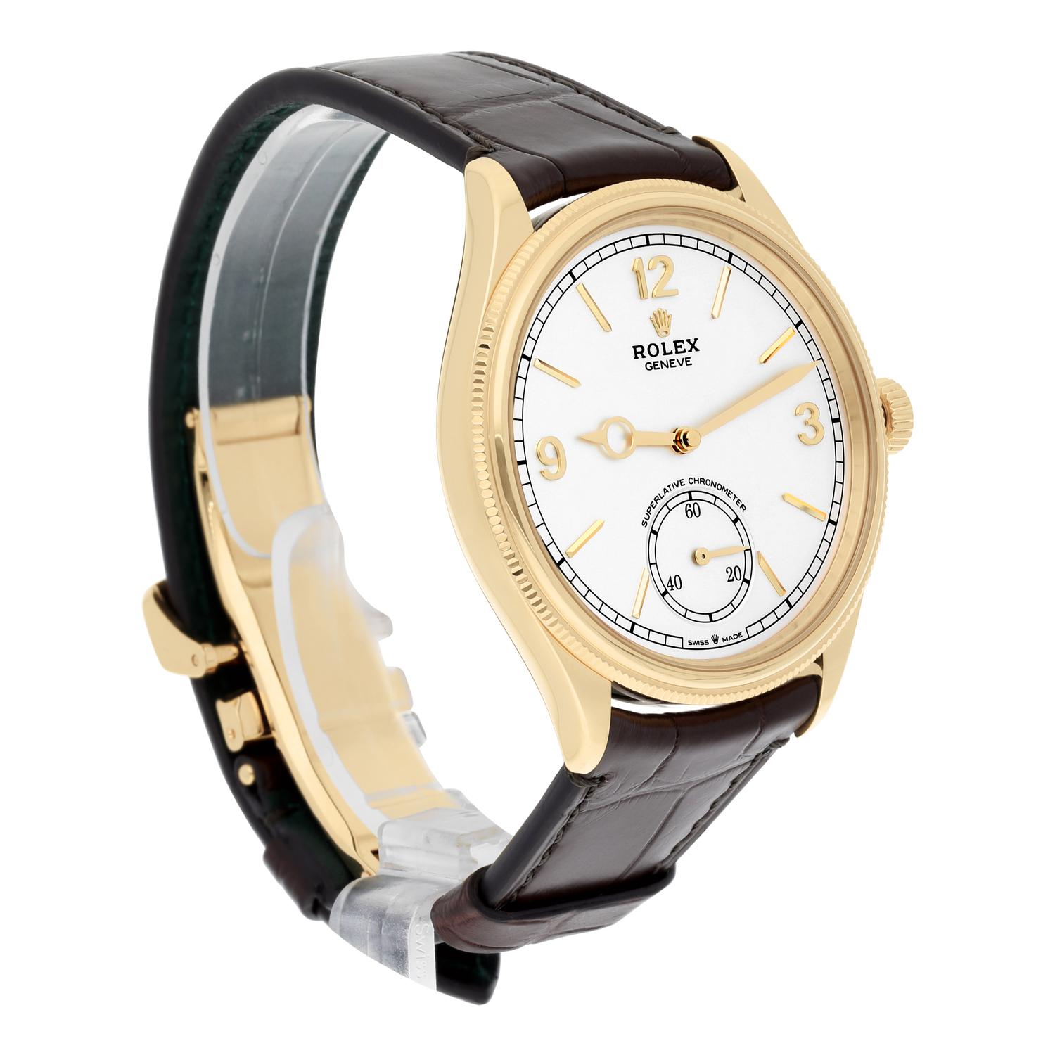 Rolex 1908 White Dial 18K Yellow Gold Watch Leather Strap 52508 Box/ Papers 2024 1