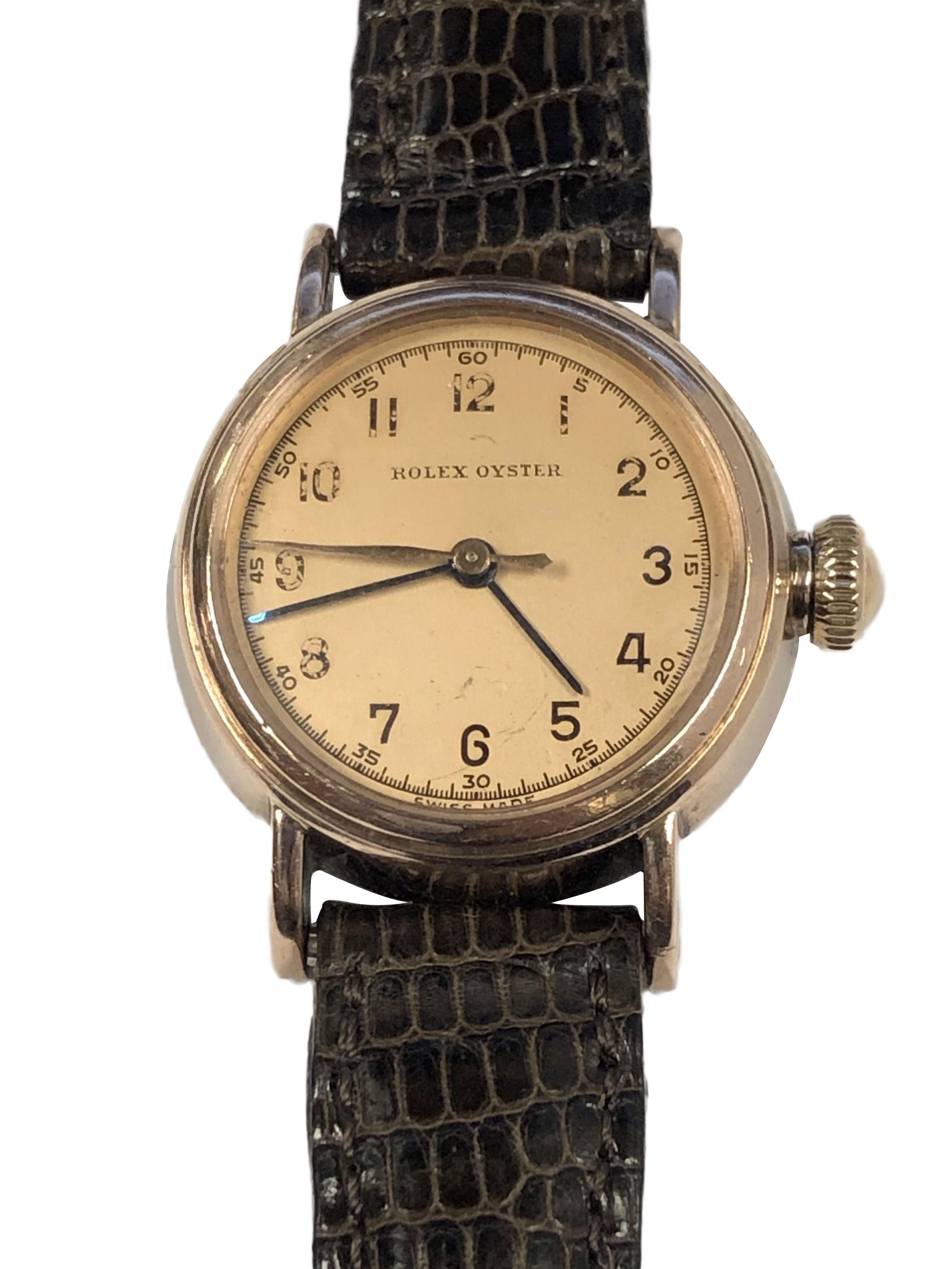 Rolex 1930er Jahre Damenarmbanduhr aus Roségold und Stahl mit Oyster-Etui und Handaufzug im Angebot 1