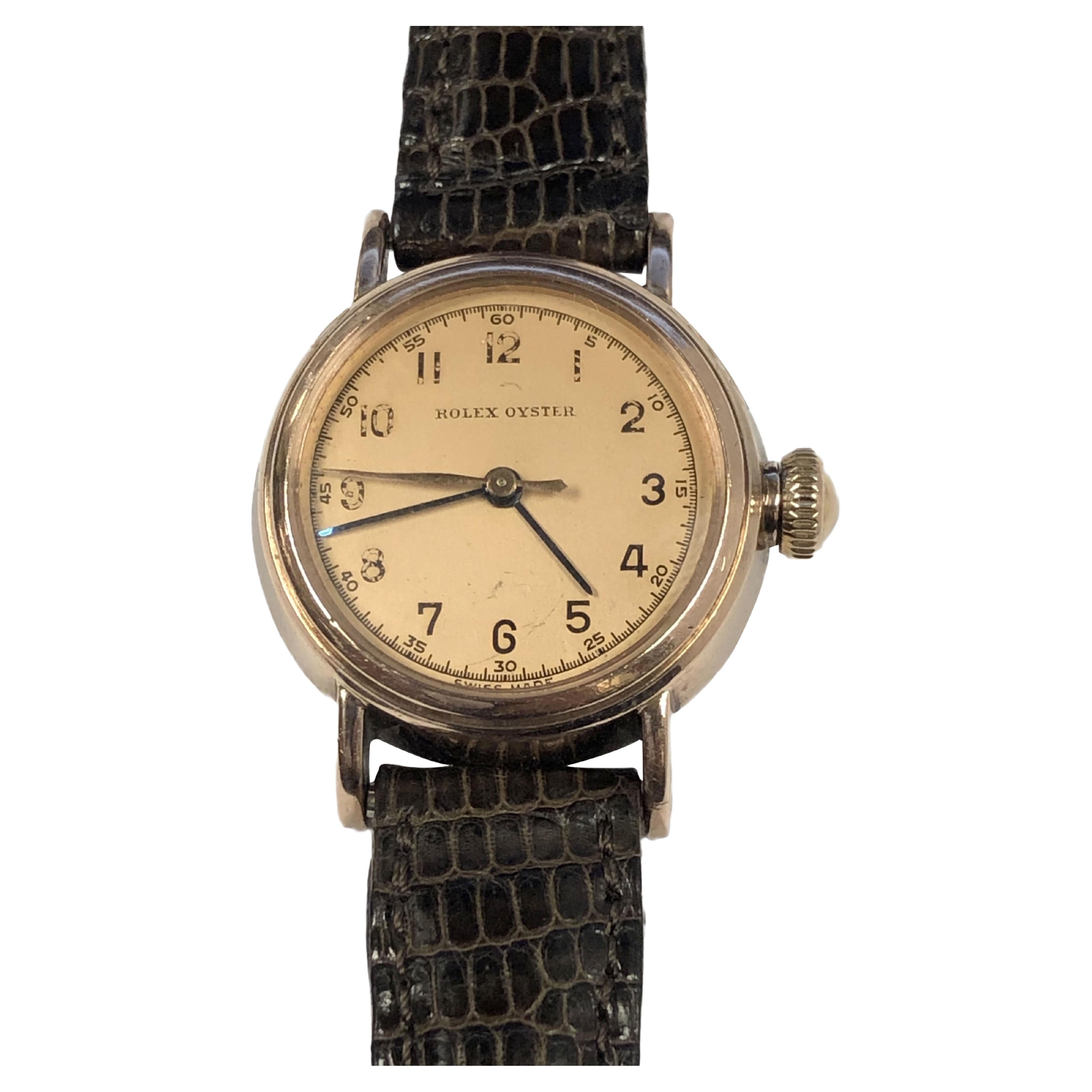 Rolex 1930s Ladies Rose Gold and Steel Oyster Case Manual Wind Wrist Watch  For Sale at 1stDibs